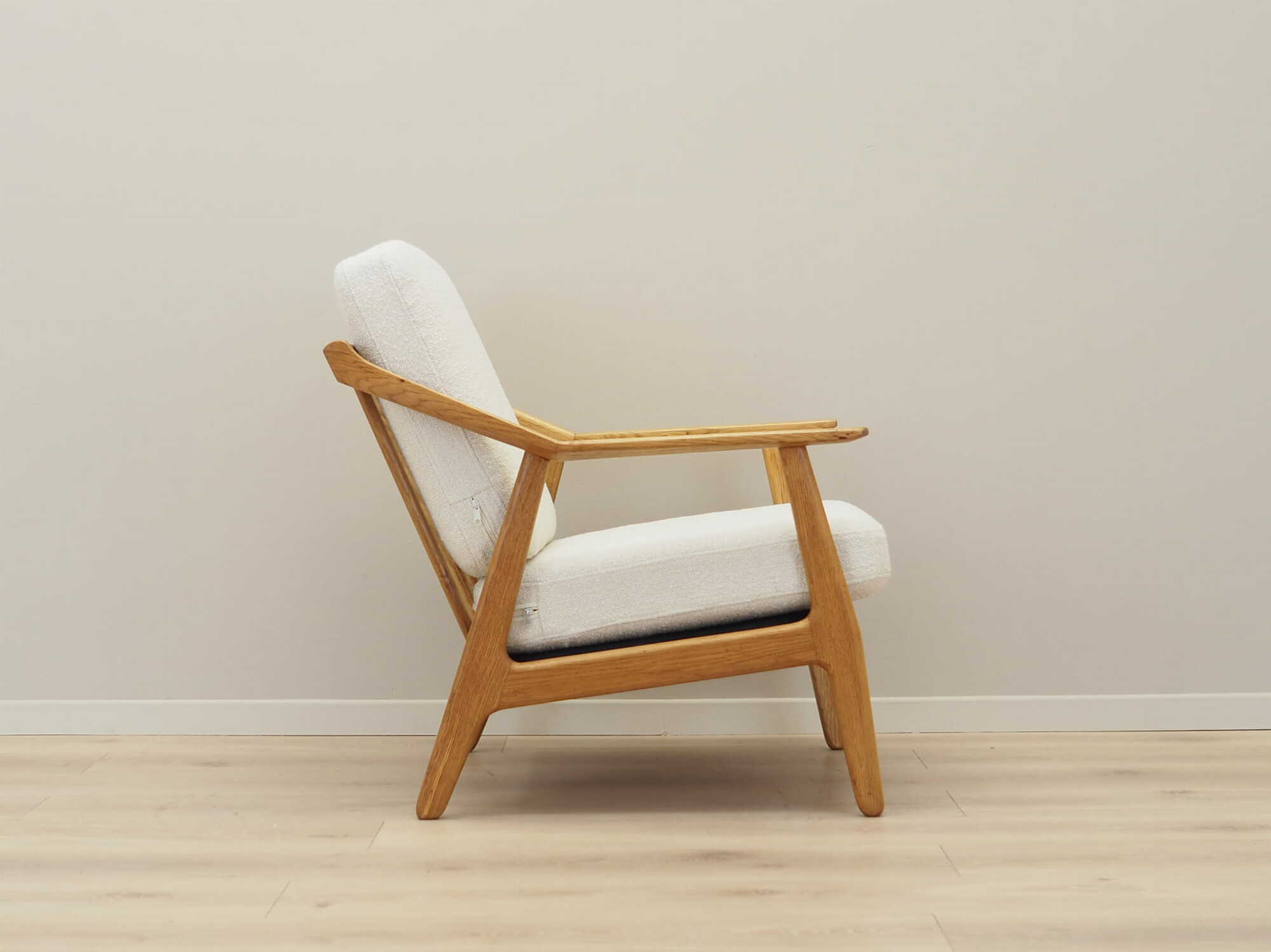 Vintage armchair oak wood textile cream 1960s 6