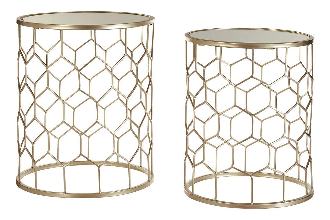2x Arcana Round Honeycomb Side Table Metal Glass 0
