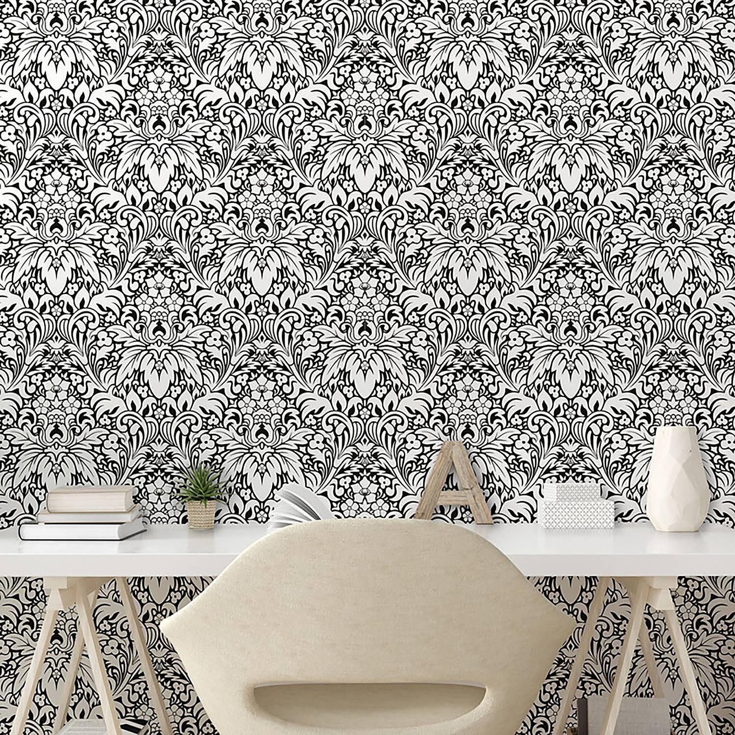 Tapete White Damask PVC Weiß / Schwarz Höhe: 250 cm 4
