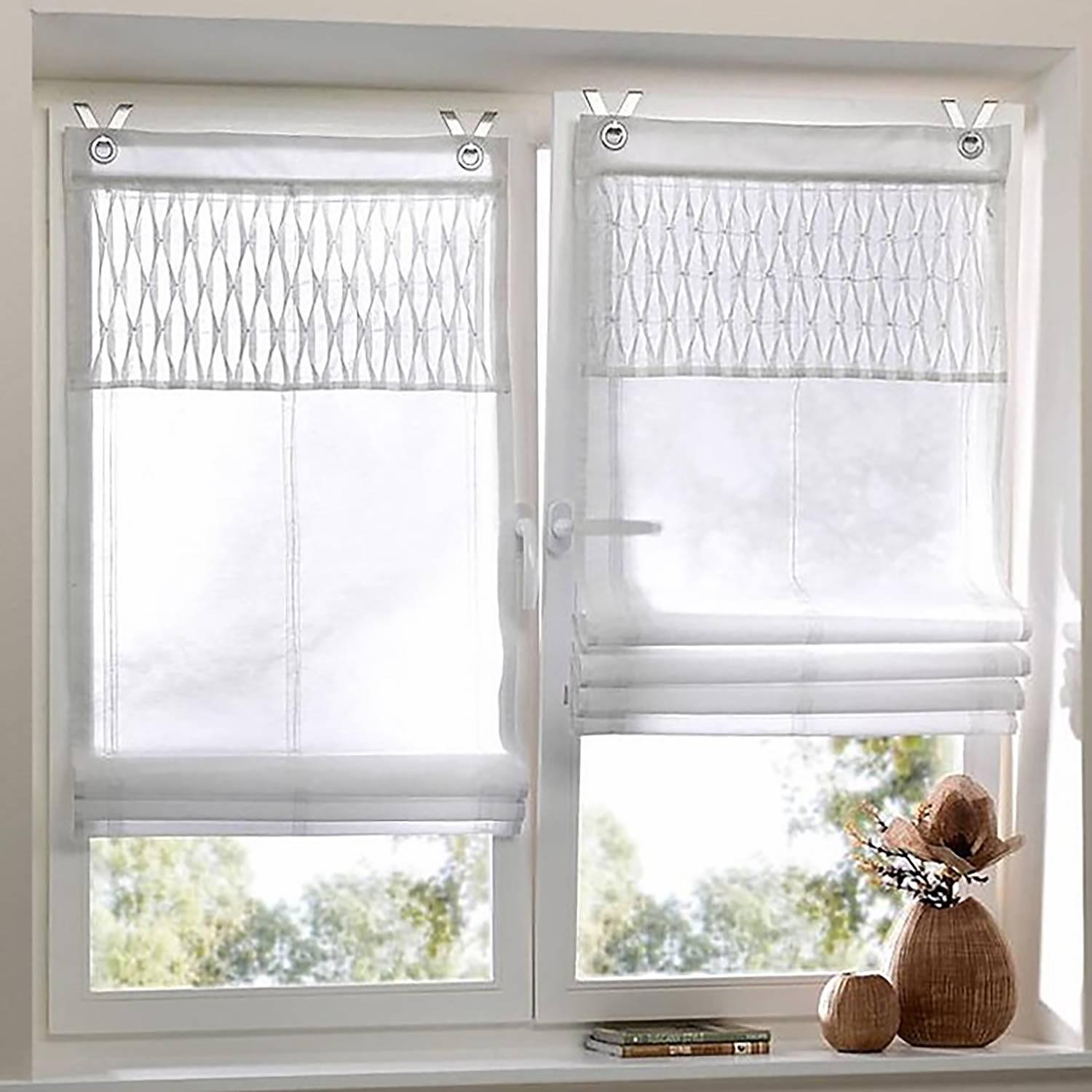 Raffrollo Tuck Webstoff Weiß 100 x 140 cm 2