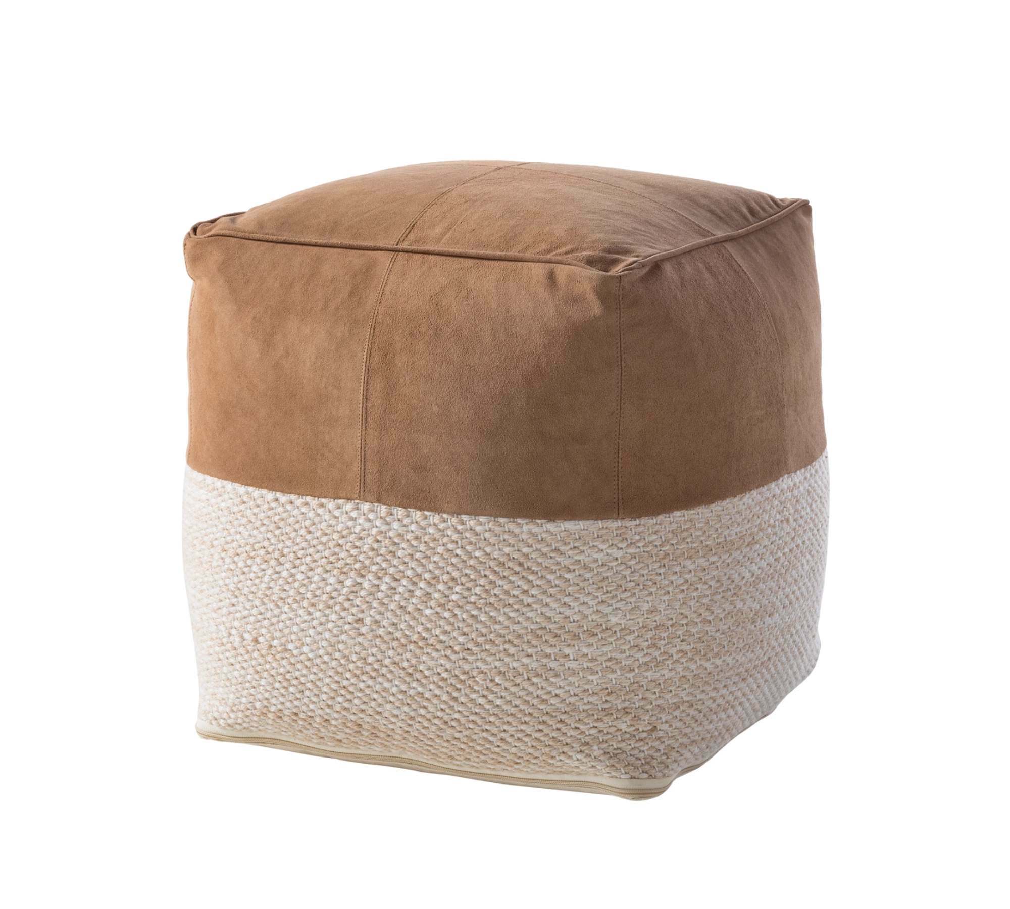 Pouf Echtleder Webstoff Braun Beige 0