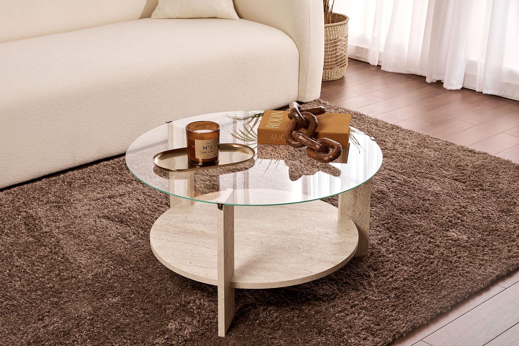 Clara Couchtisch Travertin Transparent Ø75cm 1