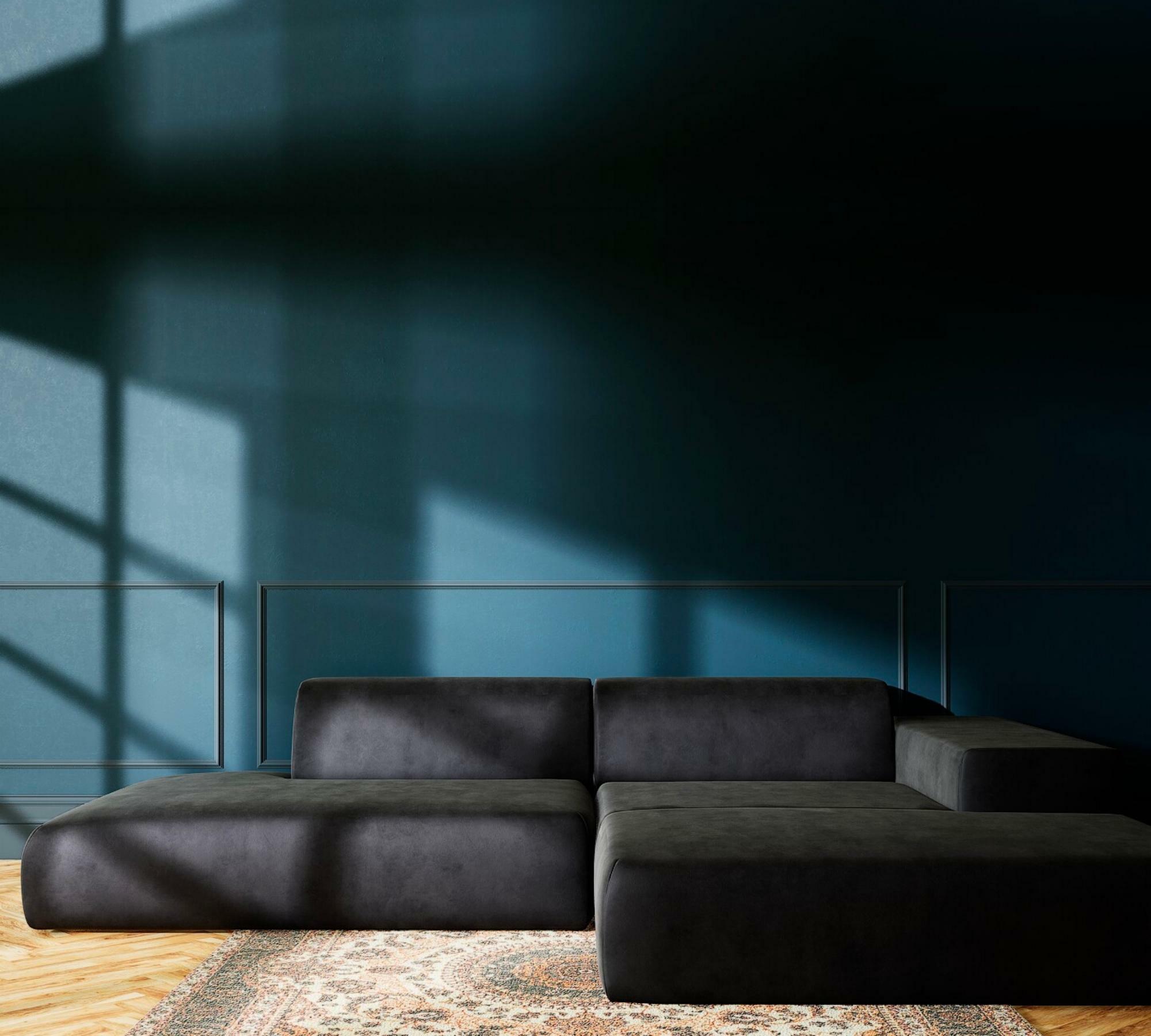 Pyllow Ecksofa mit Récamiere Rechts Samt Steingrau 1