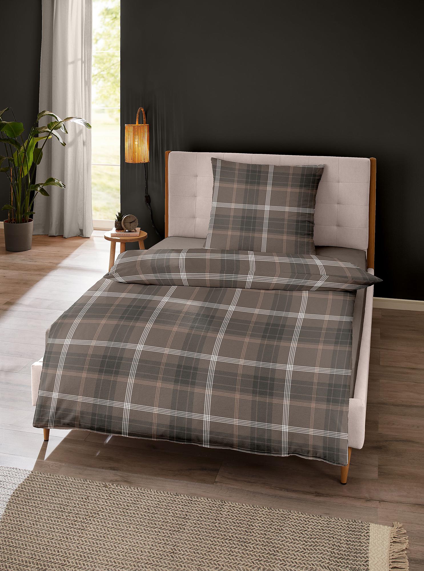 Pucto Bettwäsche Edelbiber Braun 135x200cm Kissen 80x80cm 2