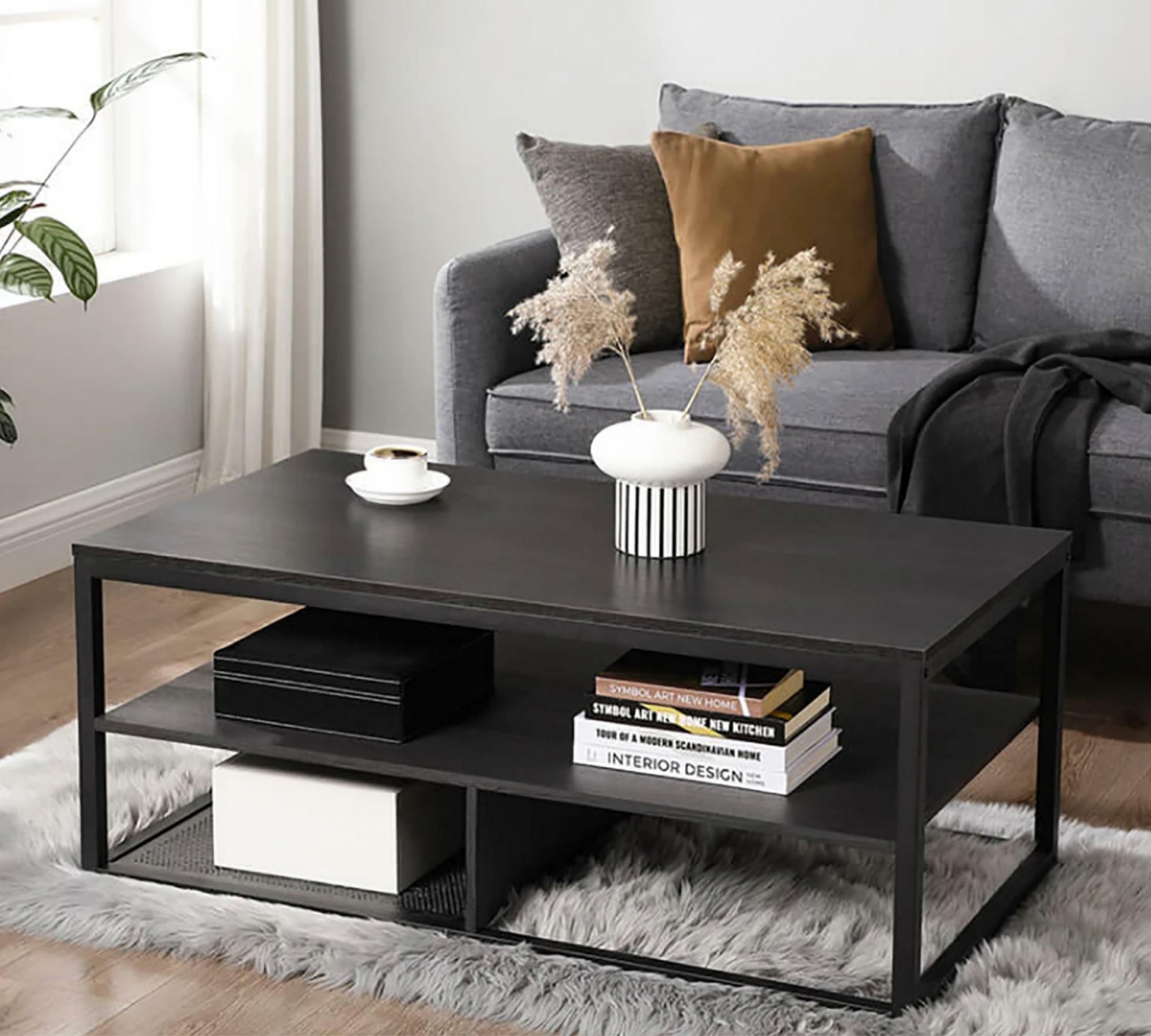 Couchtisch mit Staufächern Schwarz 0
