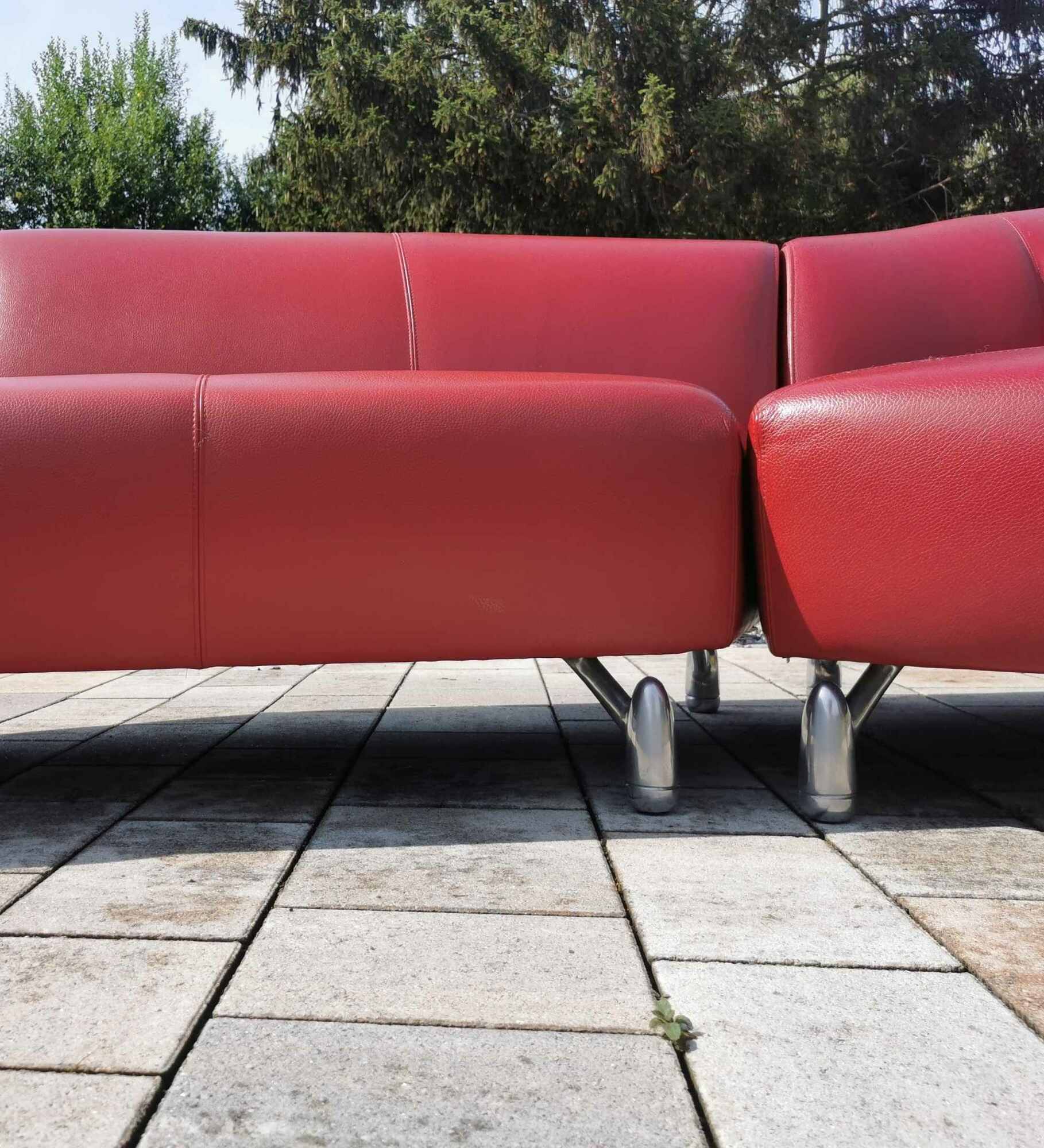 Sofa Pupilla mit Longchair aus pigmentiertem Leder Rot 6