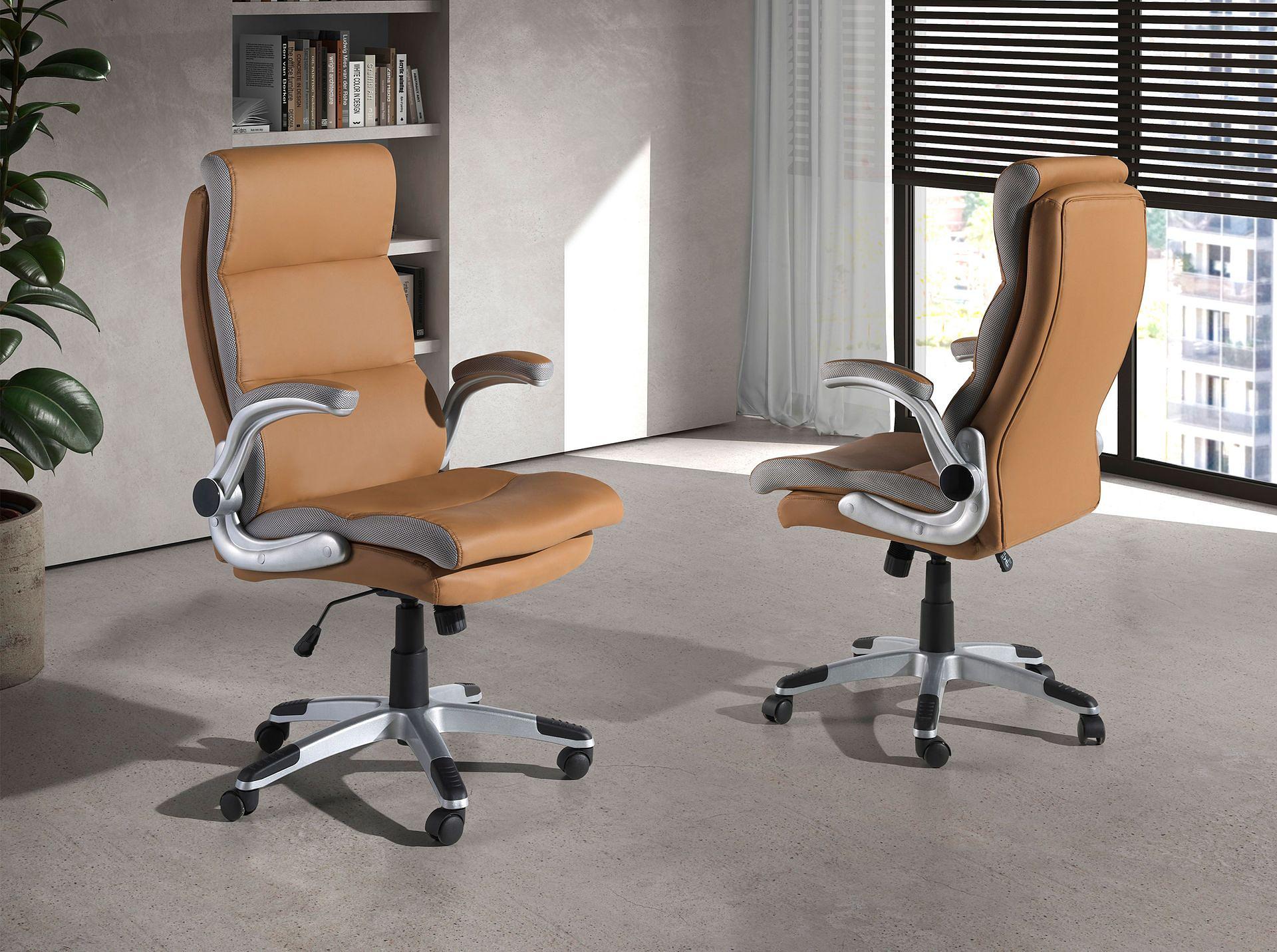4141 Office Chair Swivel Faux Leather Brown 1