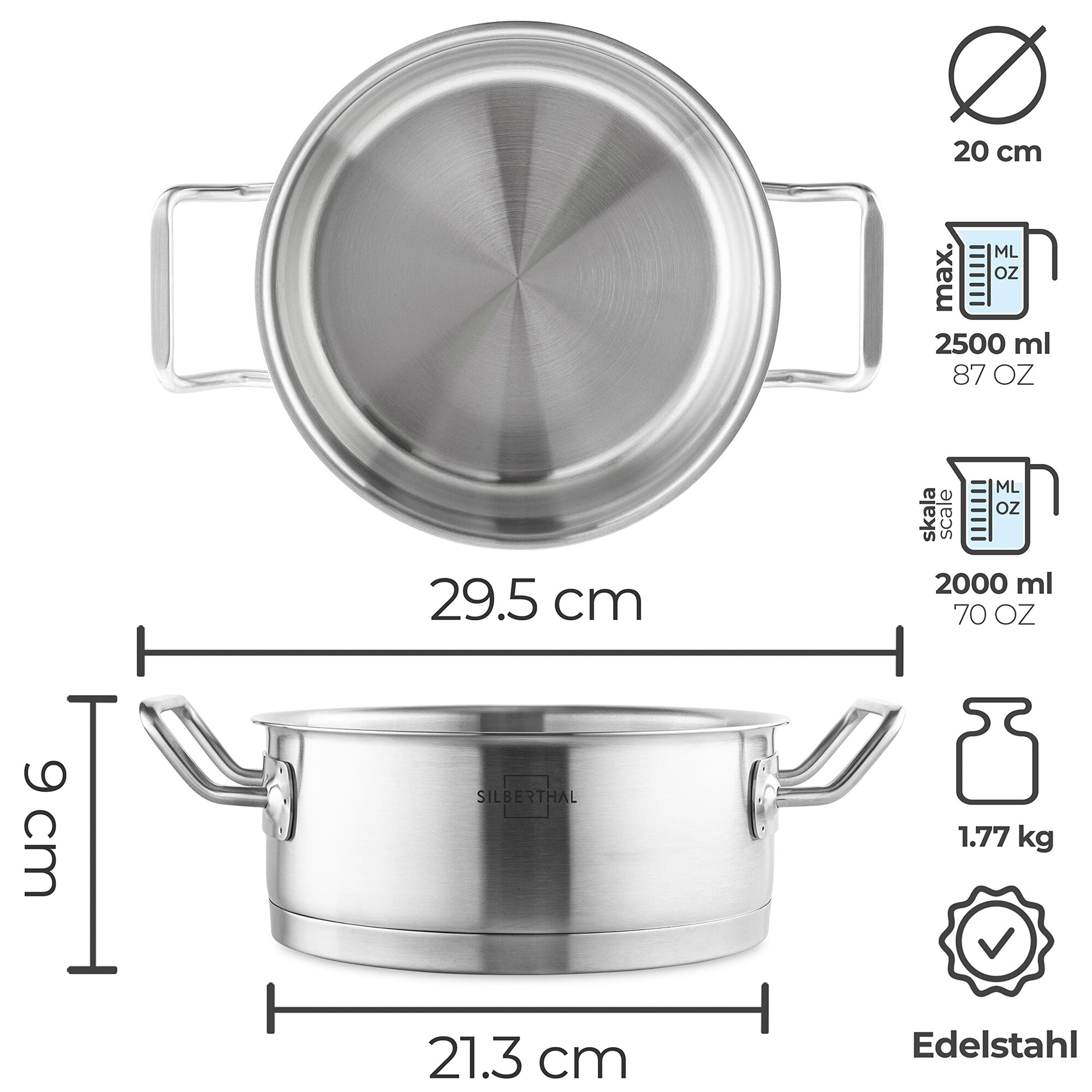 Kochtopf Induktion 20 cm Edelstahl Silber 5