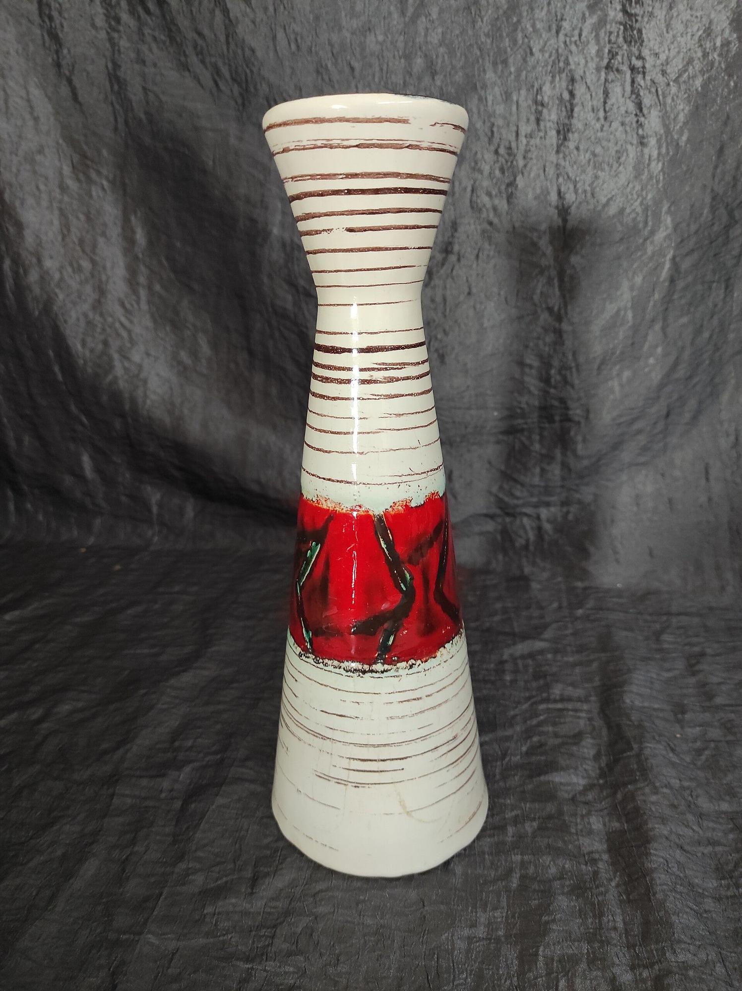 Vintage Vase Keramik Weiß Rot 1