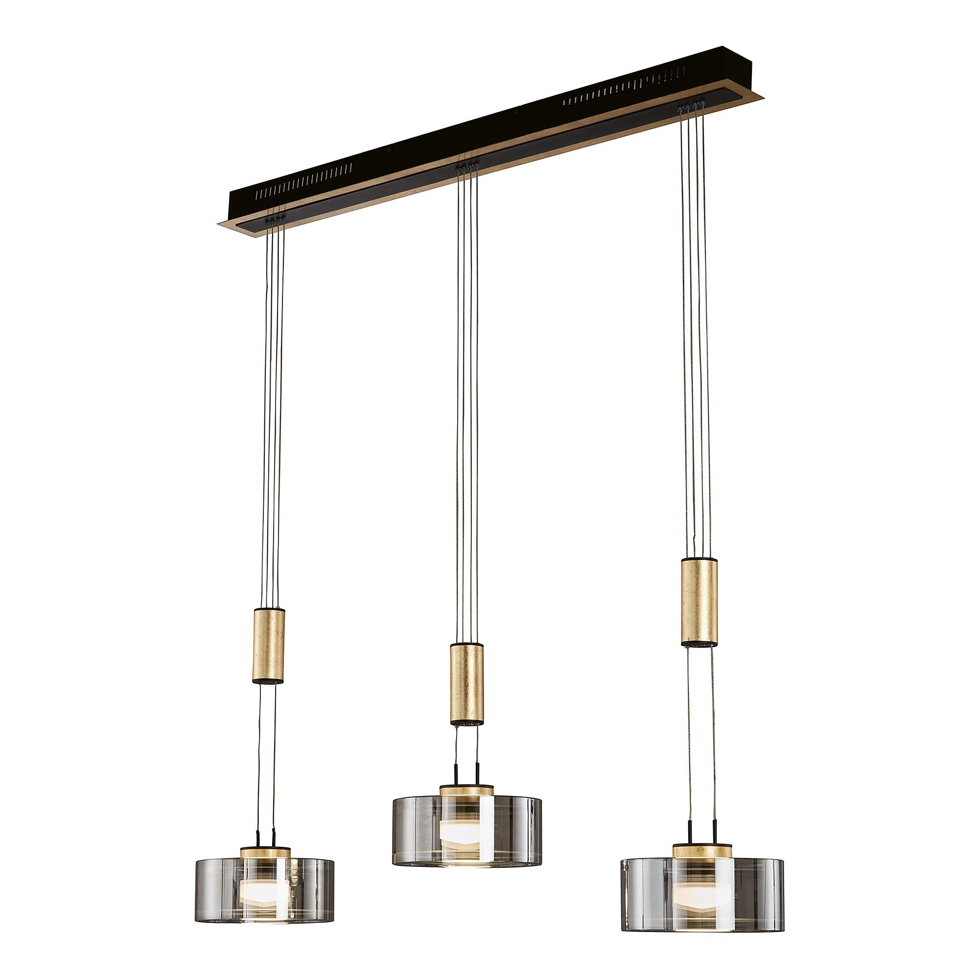 LED pendant light Lavin iron smoked glass black gold 3