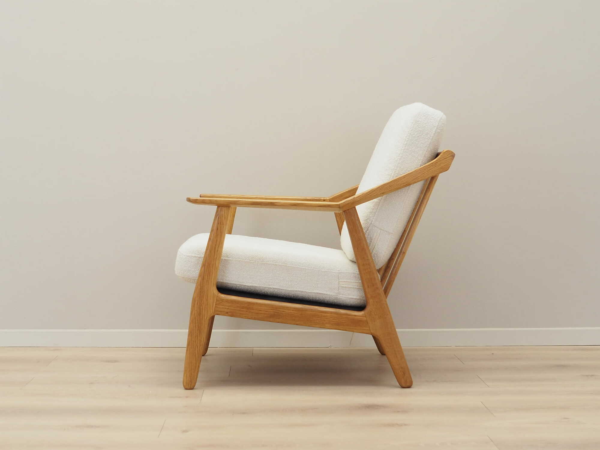 Vintage armchair oak wood textile cream 1960s 2