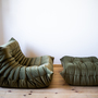 Togo Armchair and Ottoman Set Velvet Khaki Green 1