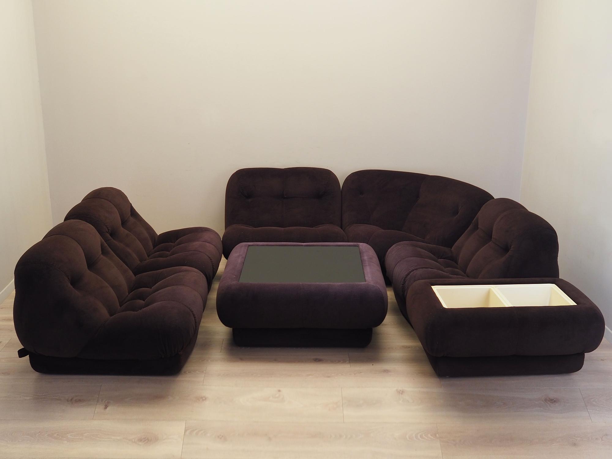 Wohnzimmer-Set Samt Braun 1970er Jahre 1