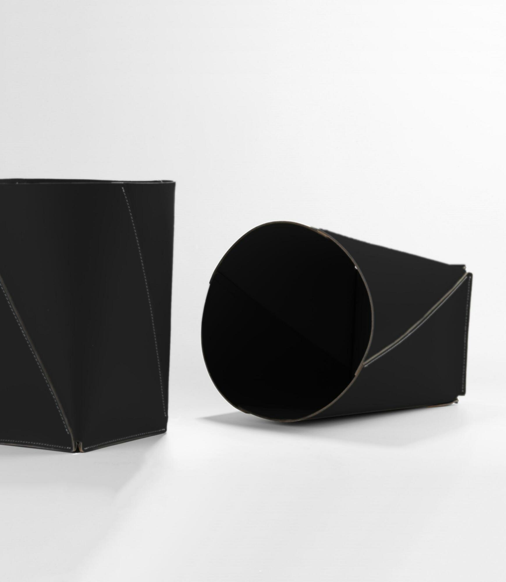 Papierkorb XL 100% Recyceltes Leder Schwarz 3