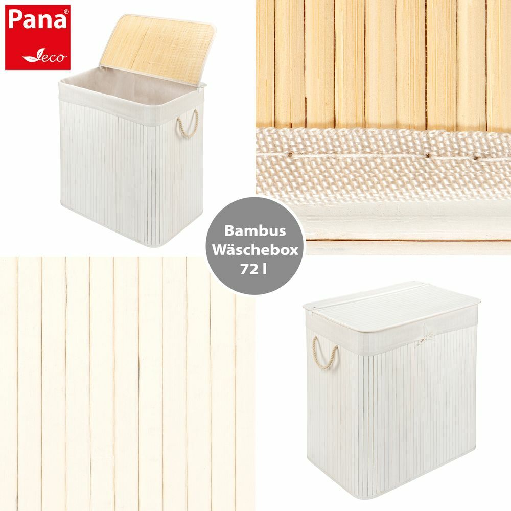 Wäschekorb mit Deckel aus Bambus Weiß 3