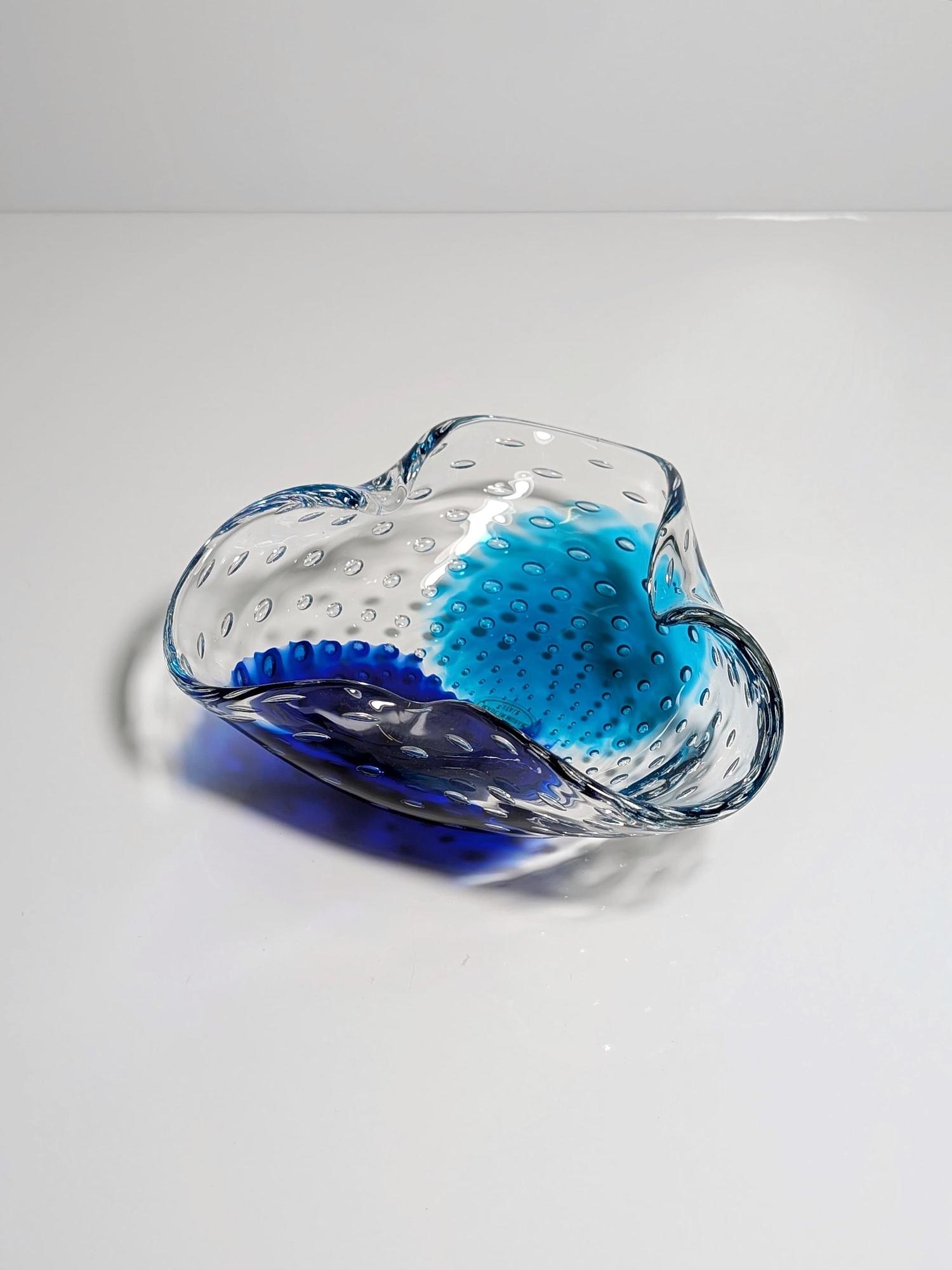 Vintage Aschenbecher Glas Blau 1970er Jahre 5