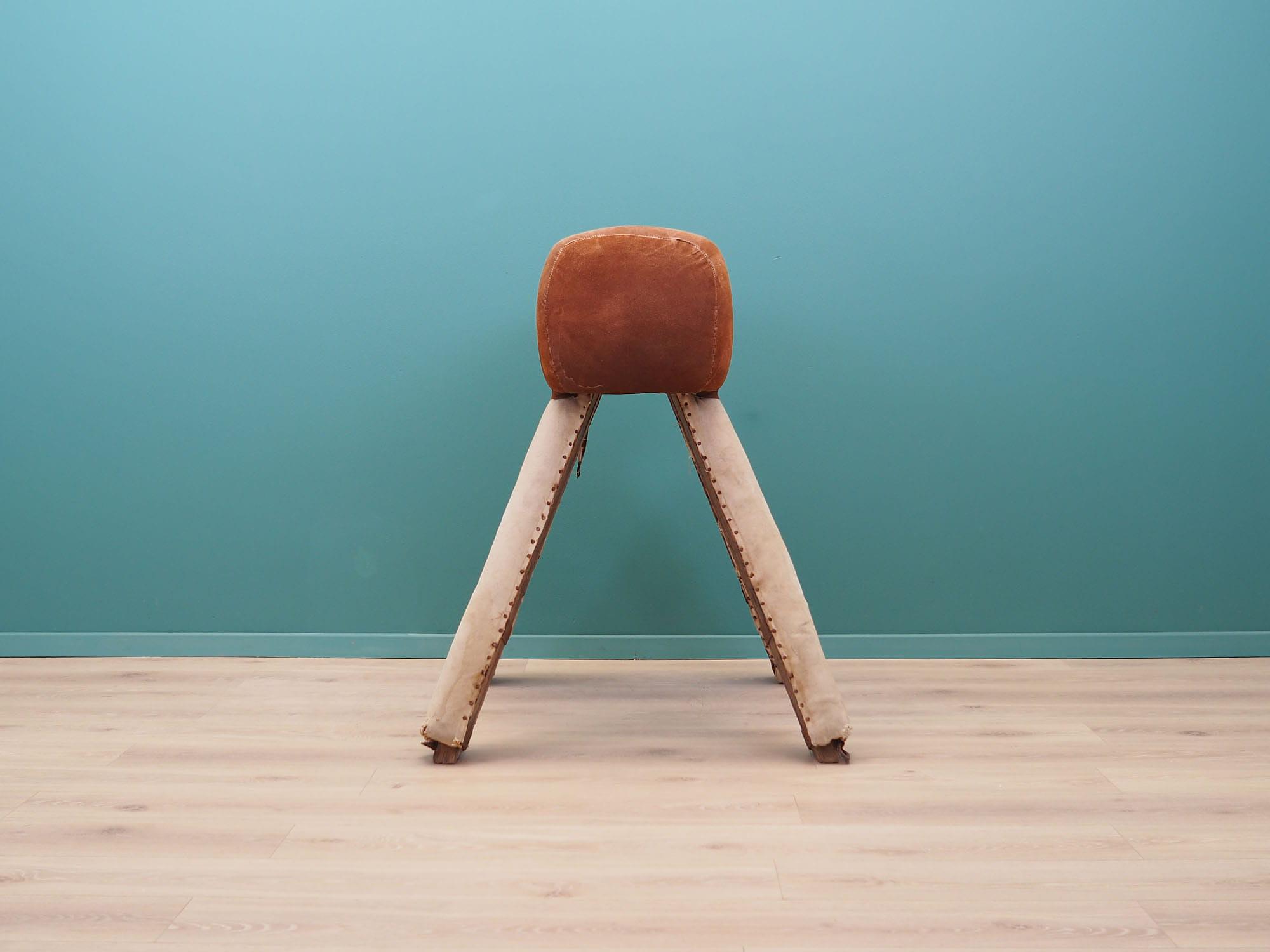 Vintage Turnpferd Braun Leder Holz 100x84x80 cm 1980er Jahre 2