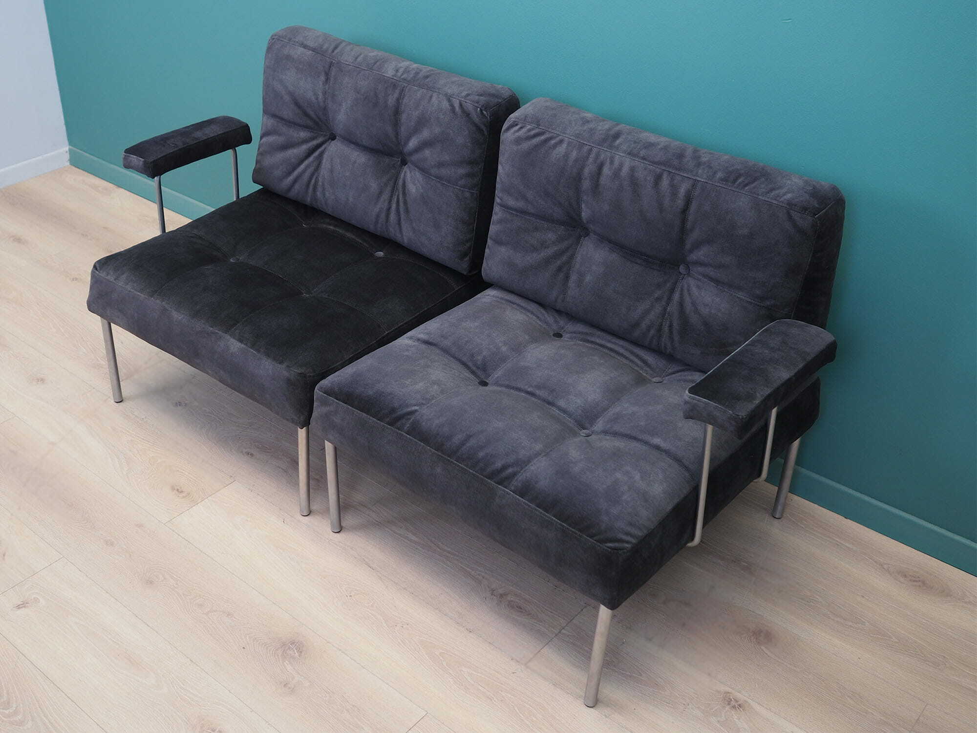 Vintage Modulsofa Metall Samt Schwarz 1960er Jahre 2