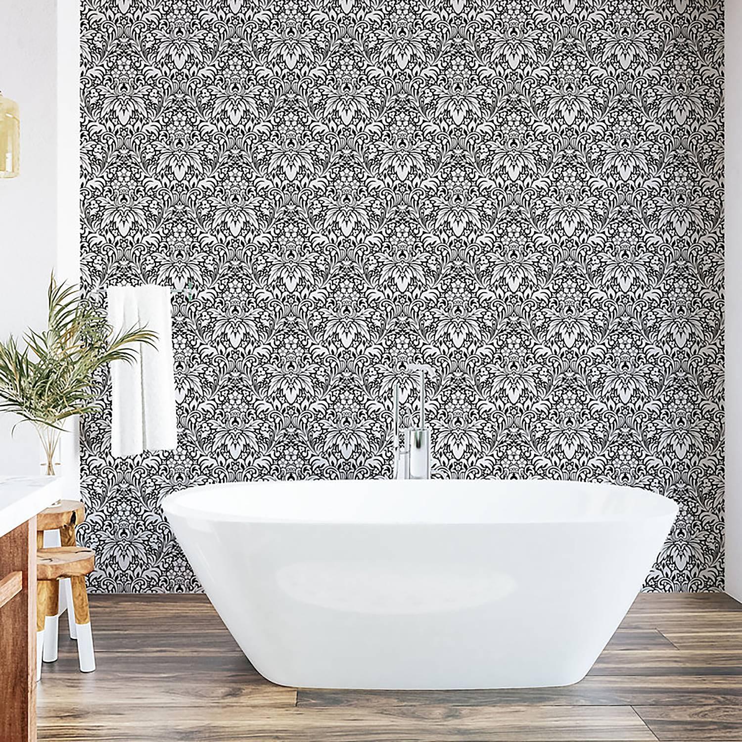Tapete White Damask PVC Weiß / Schwarz Höhe: 250 cm 3