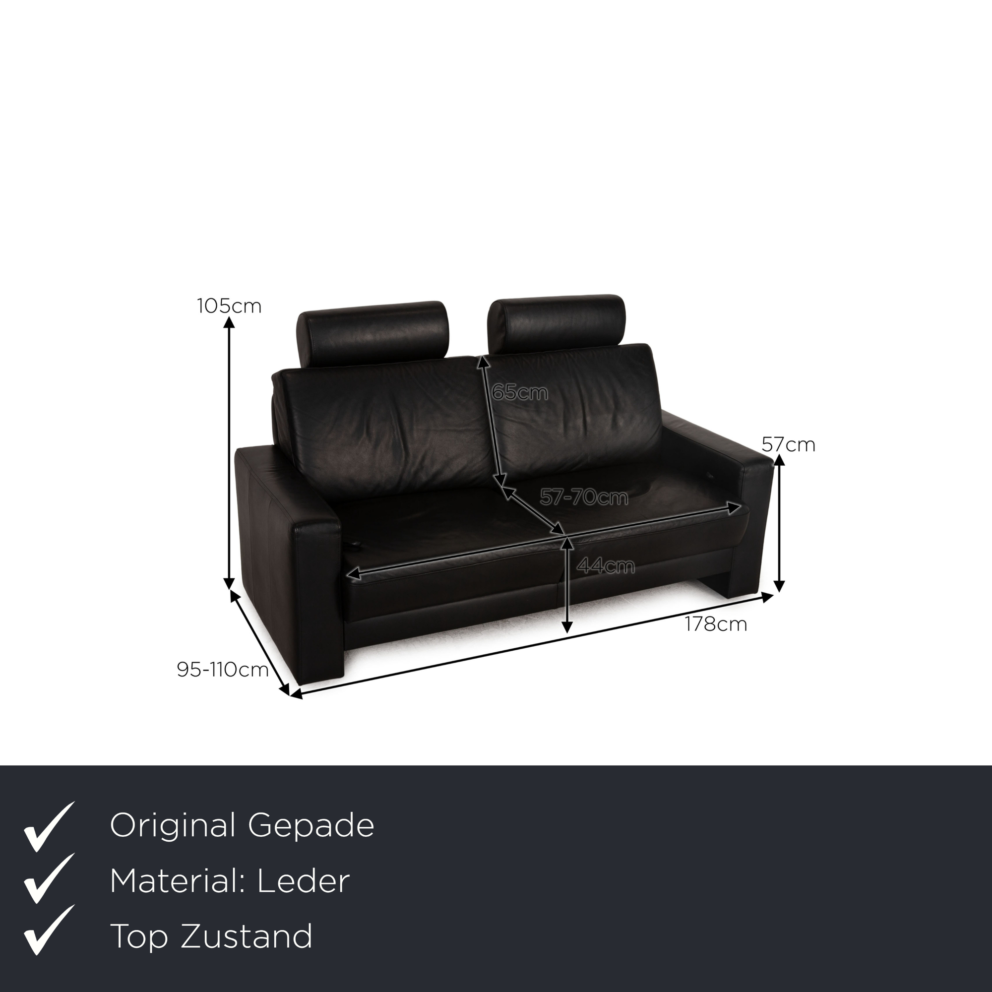 Systema Sofa 2-Sitzer Leder Schwarz 1