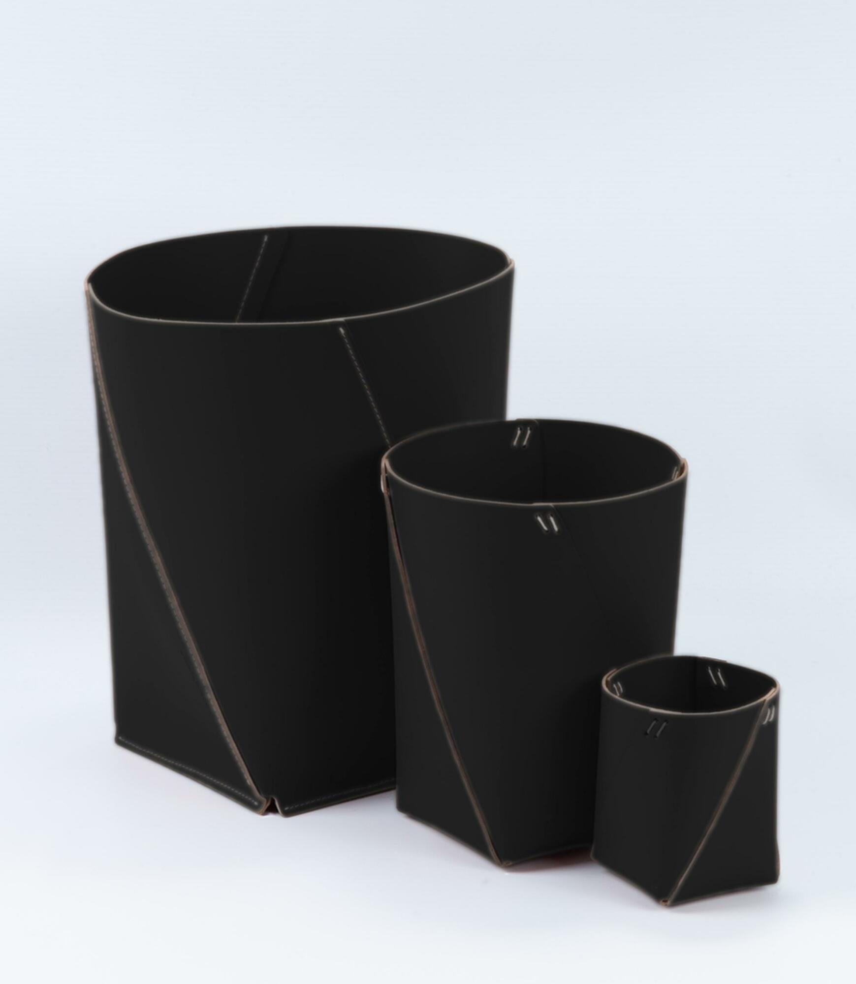 Papierkorb XL 100% Recyceltes Leder Schwarz 4