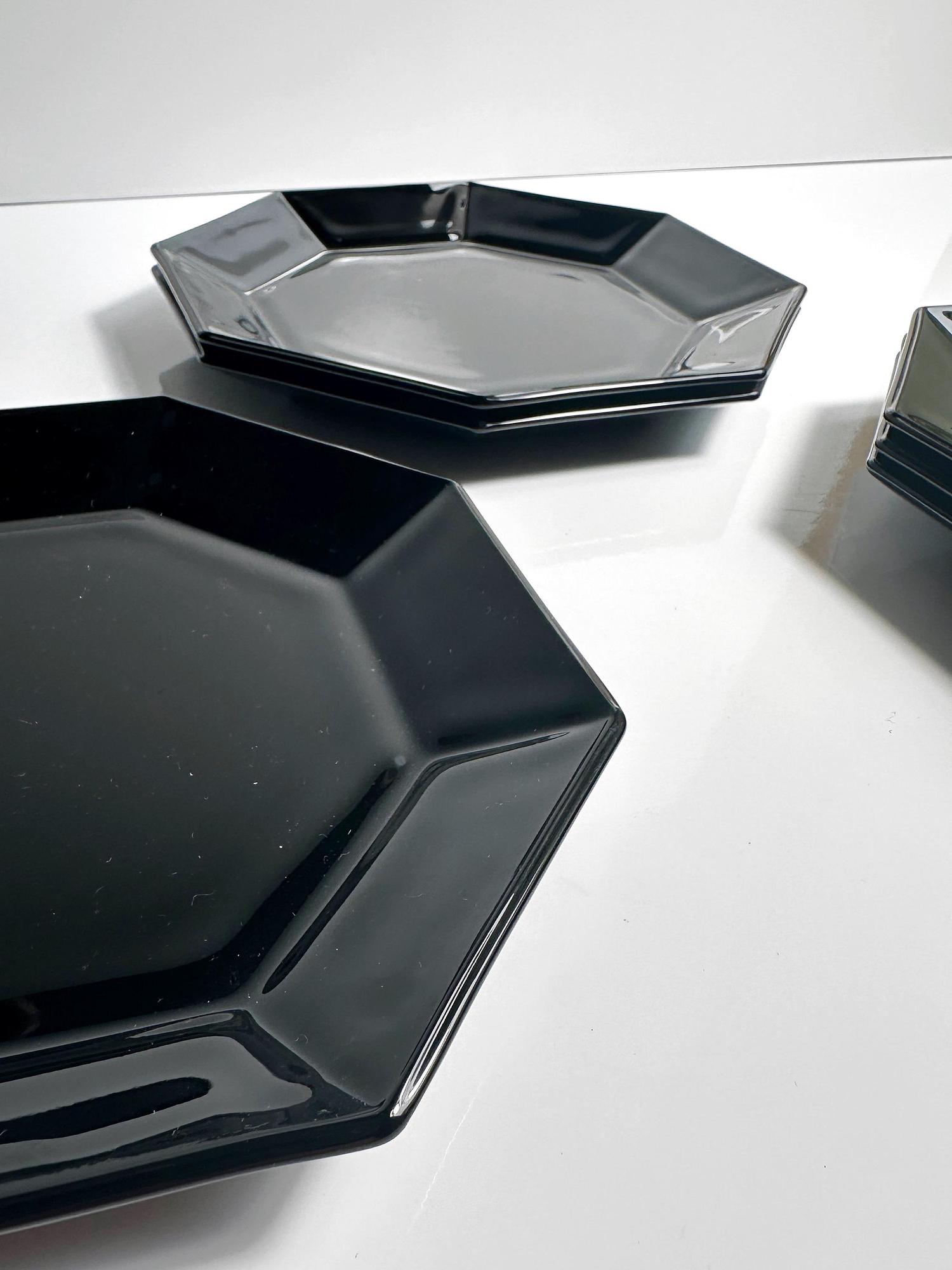 6x Octime Kuchenteller Glas Schwarz 1980er Jahre 3