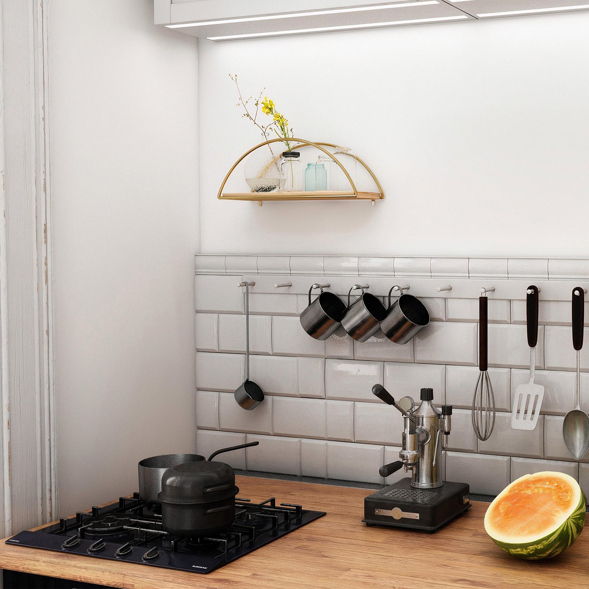 Decorative wall shelf wood veneer gold brown 6