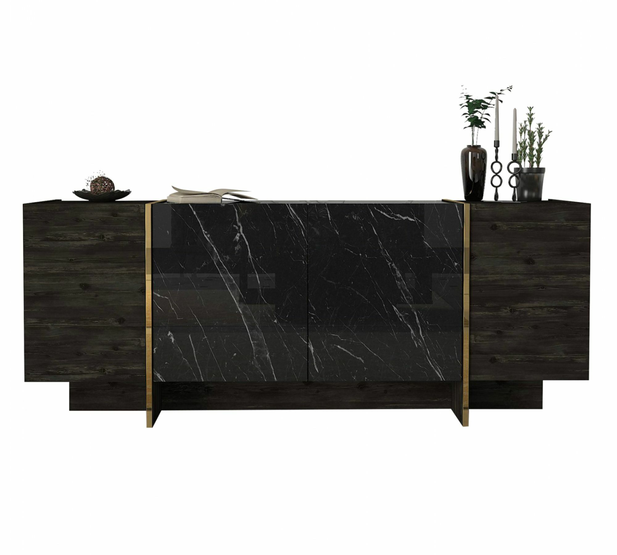 Sideboard Holz Schwarz Marmoroptik 0