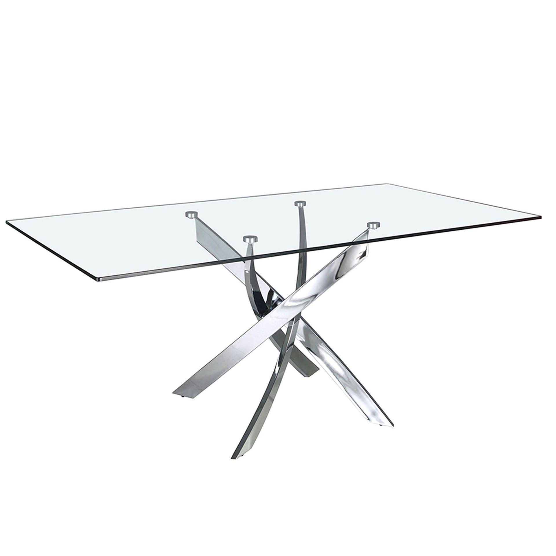 Dining table rectangular Tempered glass Chrome Silver 180×95 cm 0