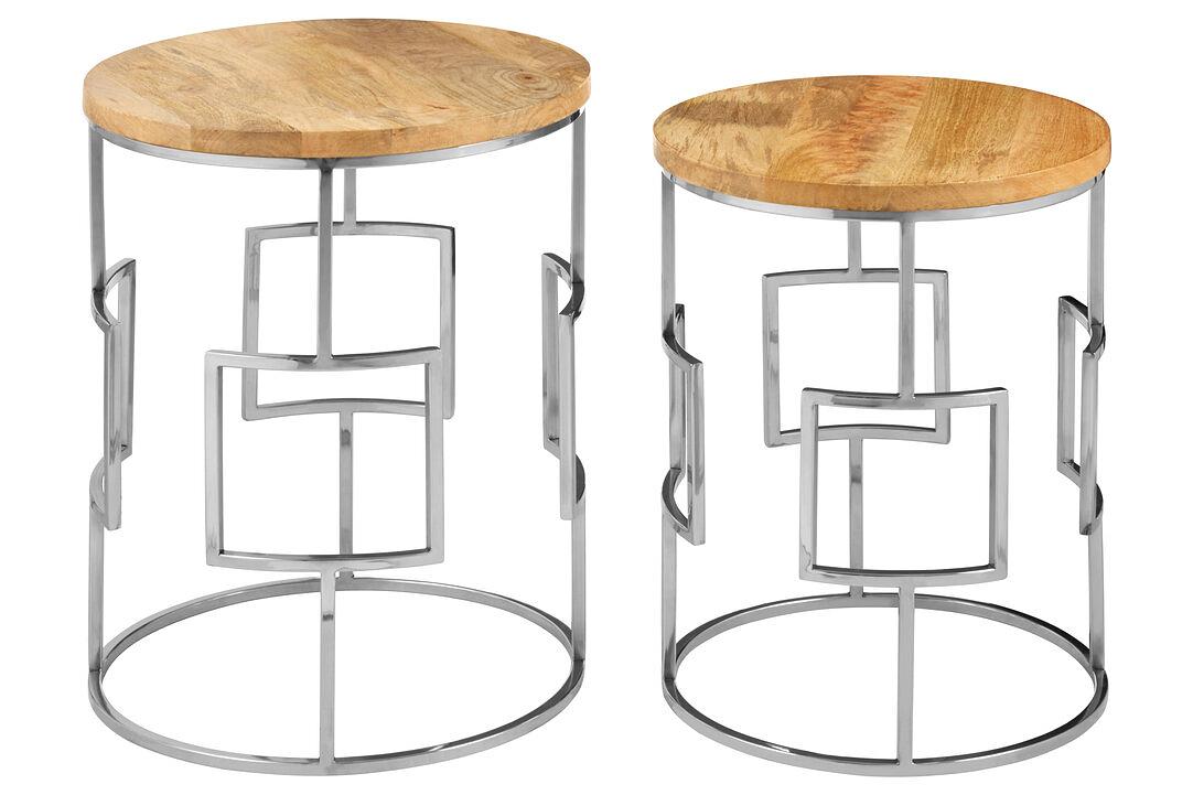 Agra Set aus 2 Mangoholz Beistelltischen mit runder Platte
 4