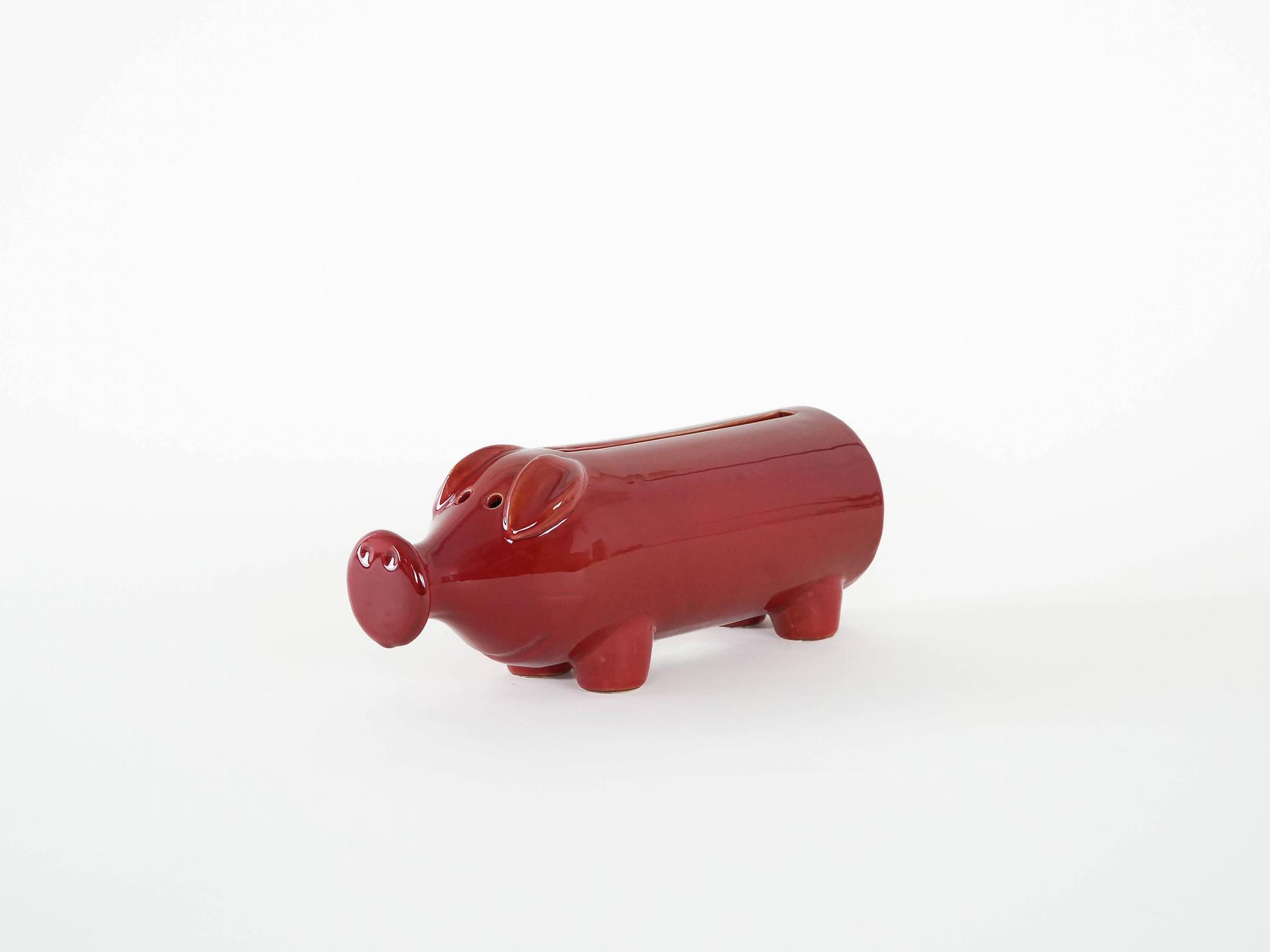 Sparschwein Porzellan Rot 1960er Jahre 3