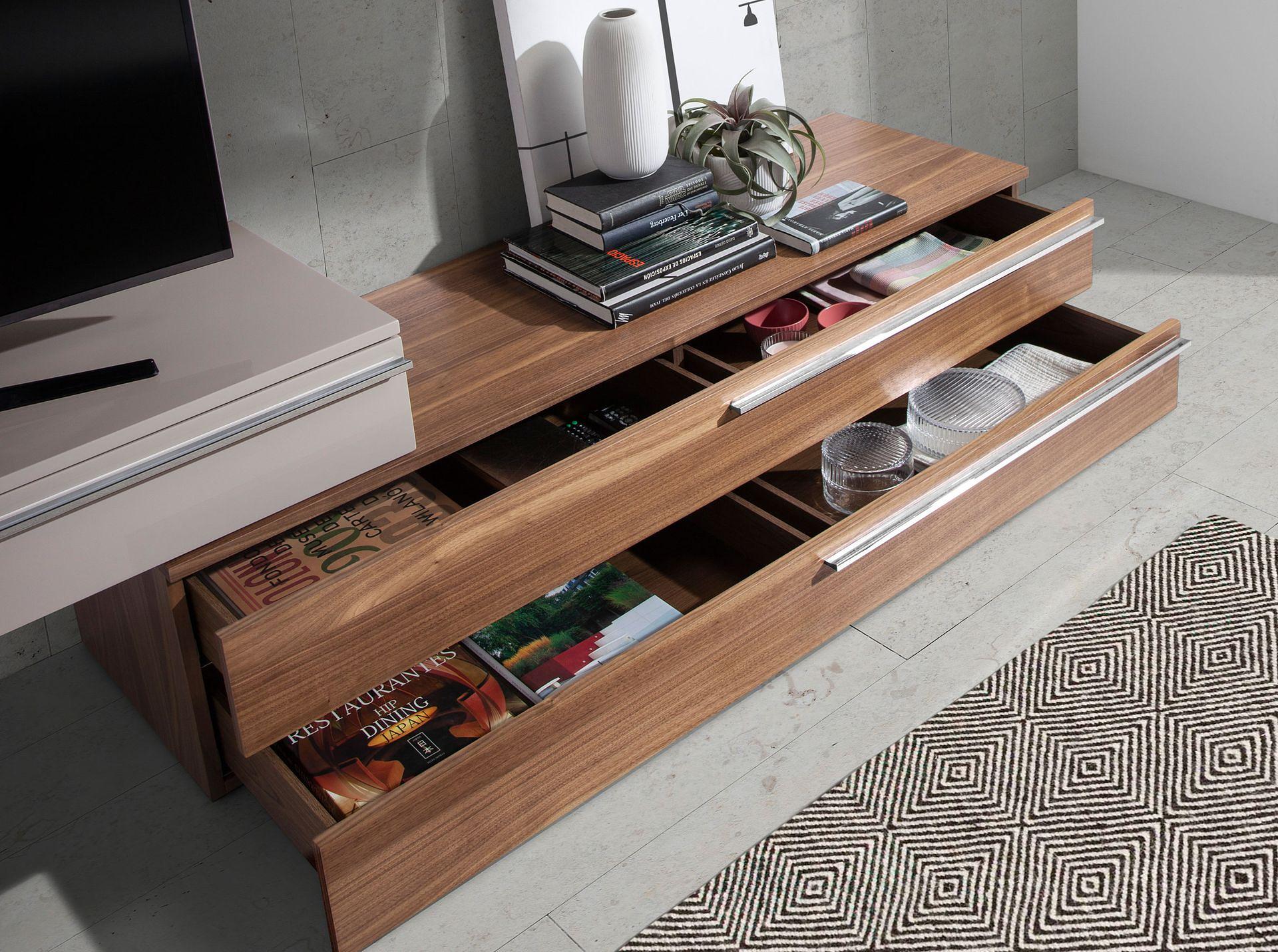 Lowboard walnut veneer stainless steel cream 5