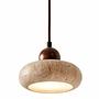 Round Pendant Light Walnut Wood Travertine Brown 7