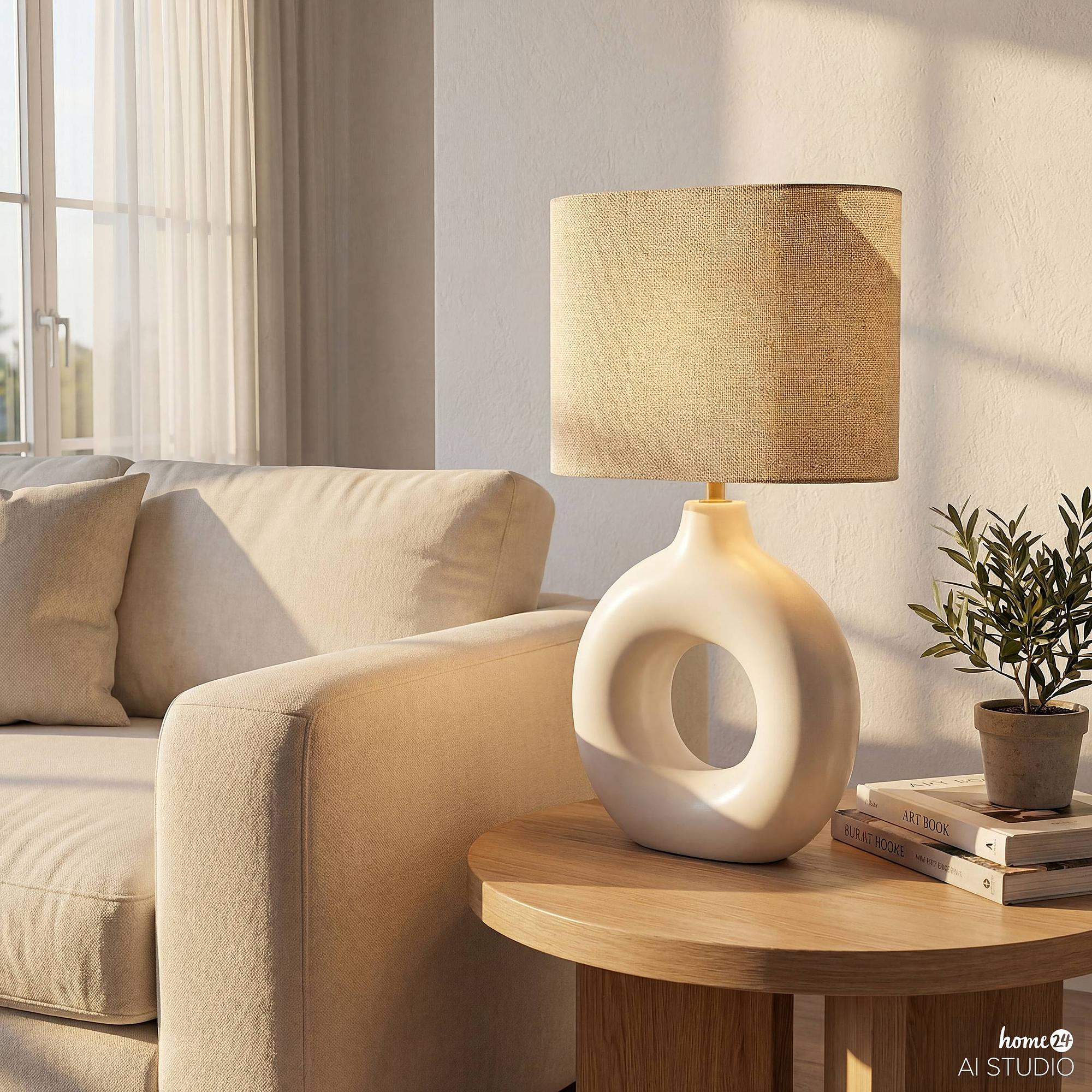 Revon Tischleuchte 1-flammig Leinen Creme 4