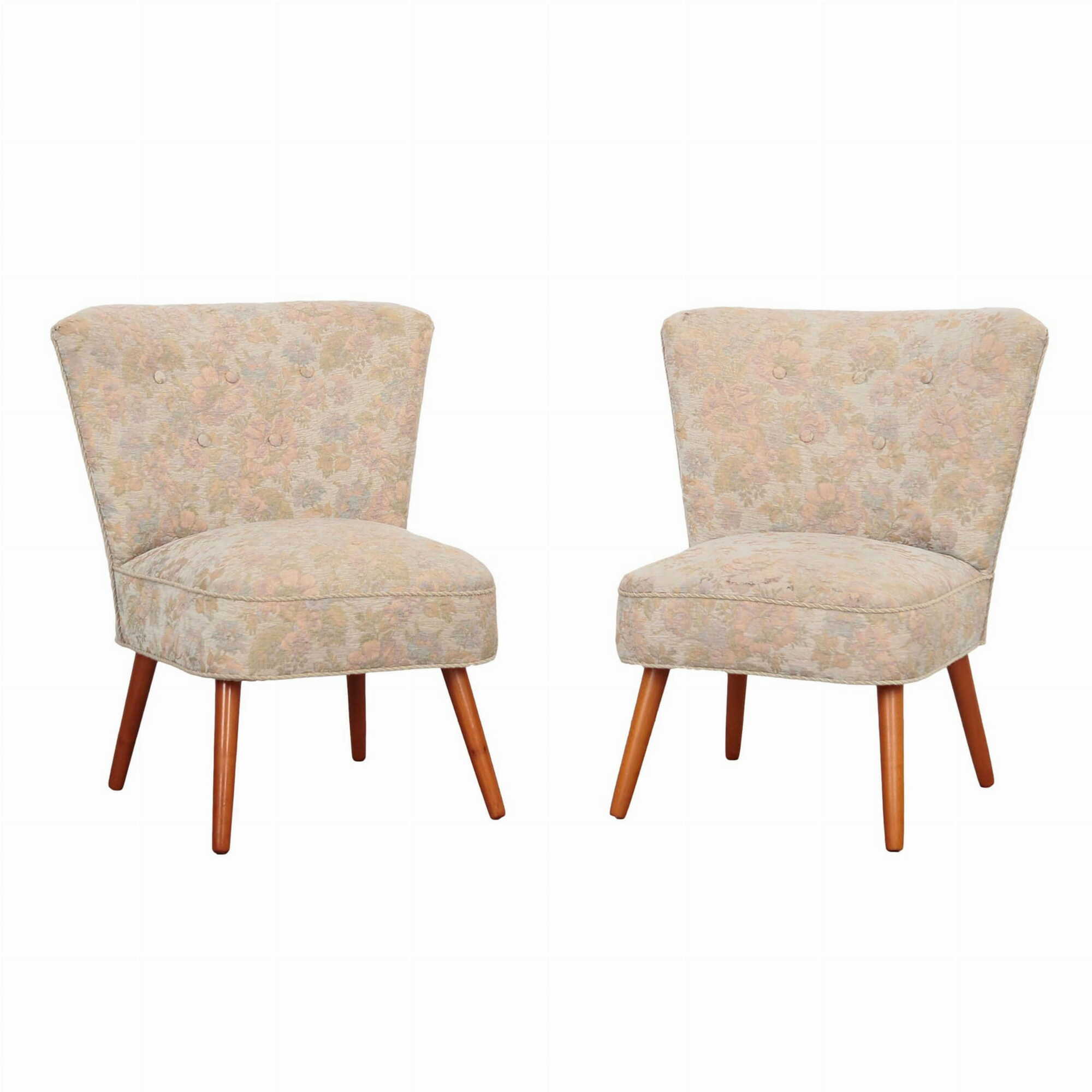 2x Vintage Armchairs Beech wood Textile Beige 1970s 0