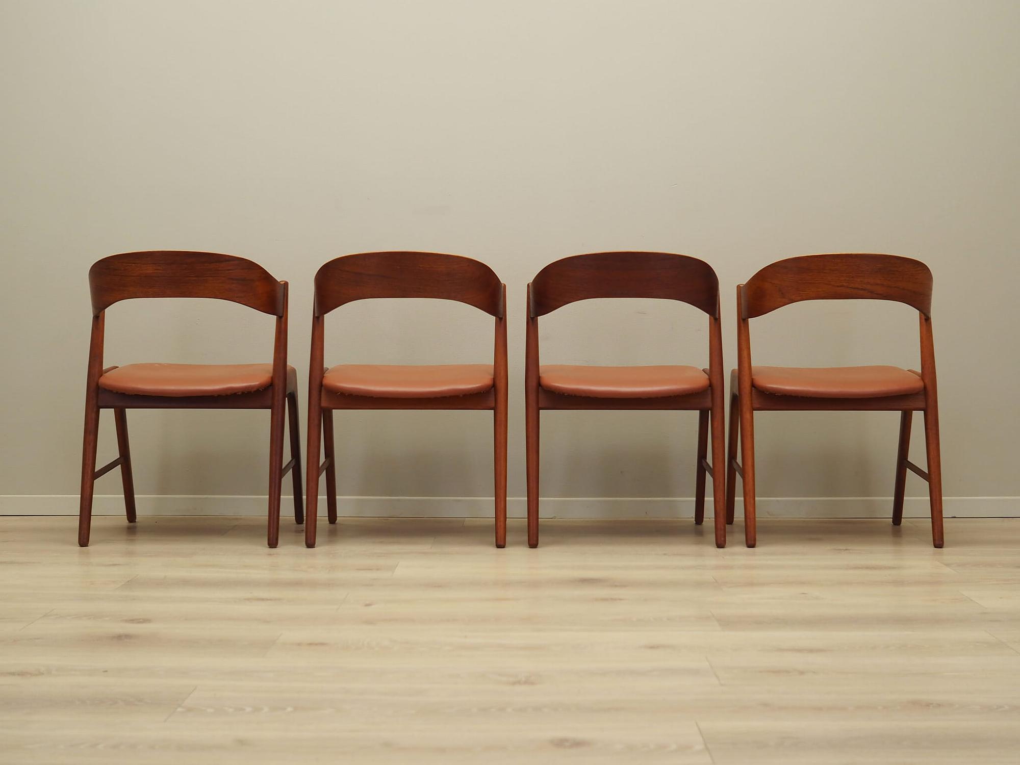 4x Chair Teak Wood Faux Leather Beige 1970s 10