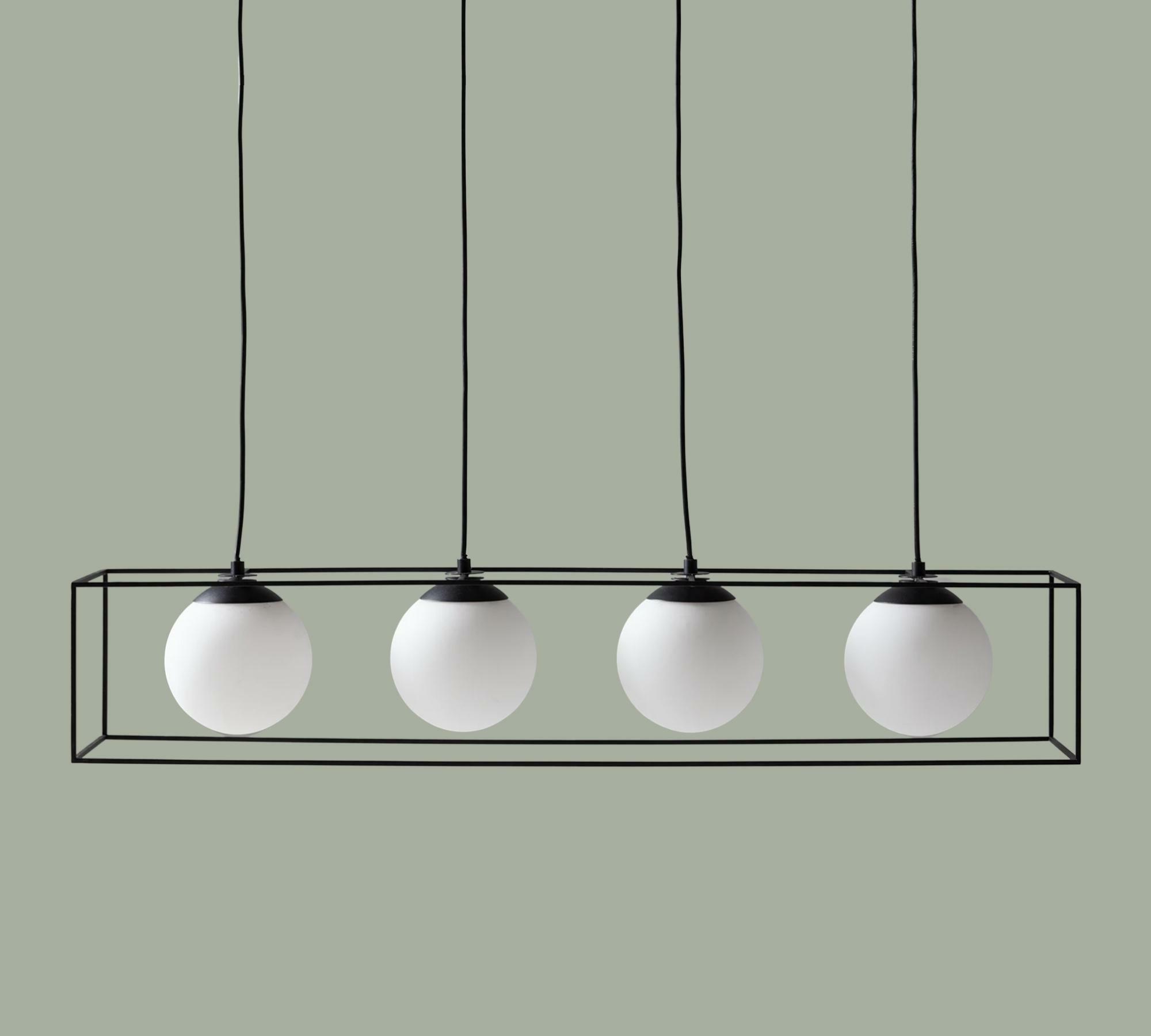 4-flammige Pendelleuchte Milchglas Schwarz 2