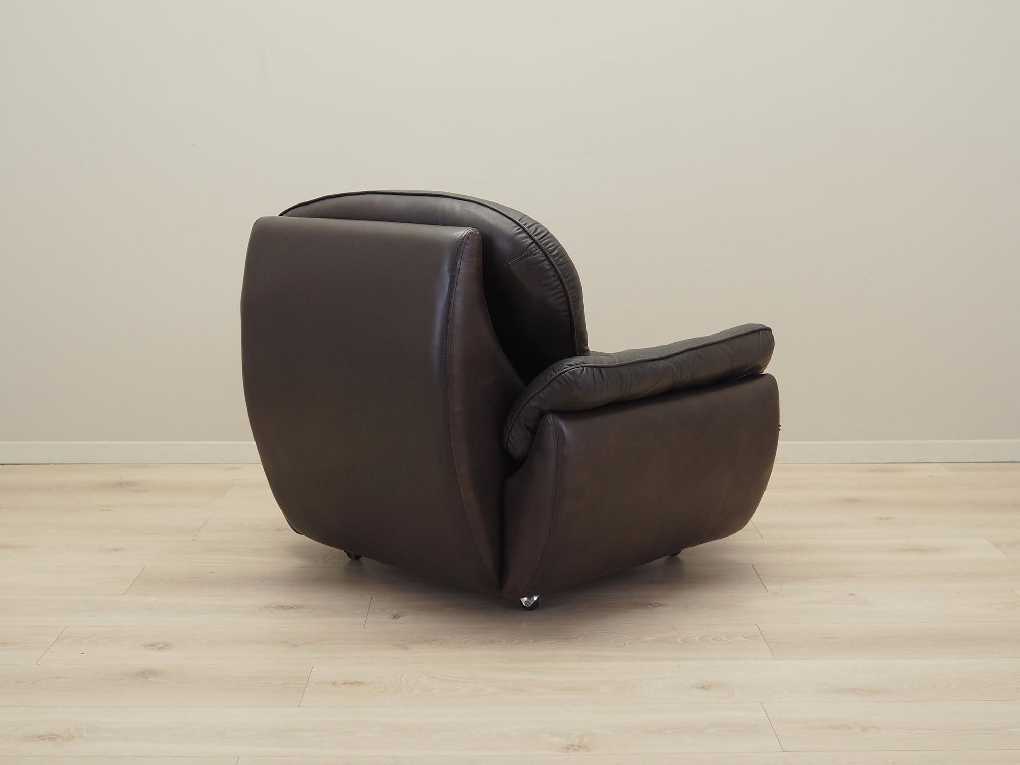 Armchair with casters, leather, brown, 1970s 6