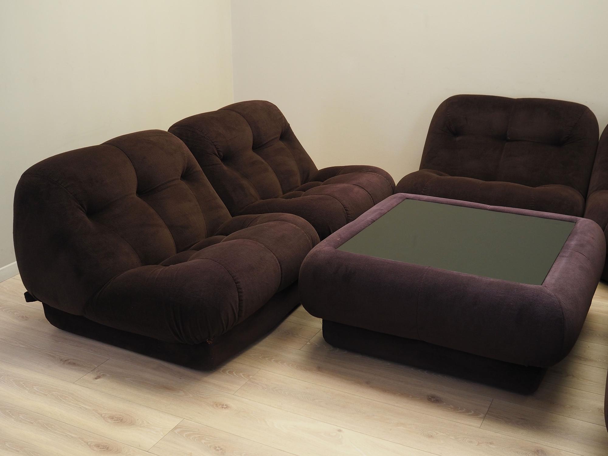Wohnzimmer-Set Samt Braun 1970er Jahre 5