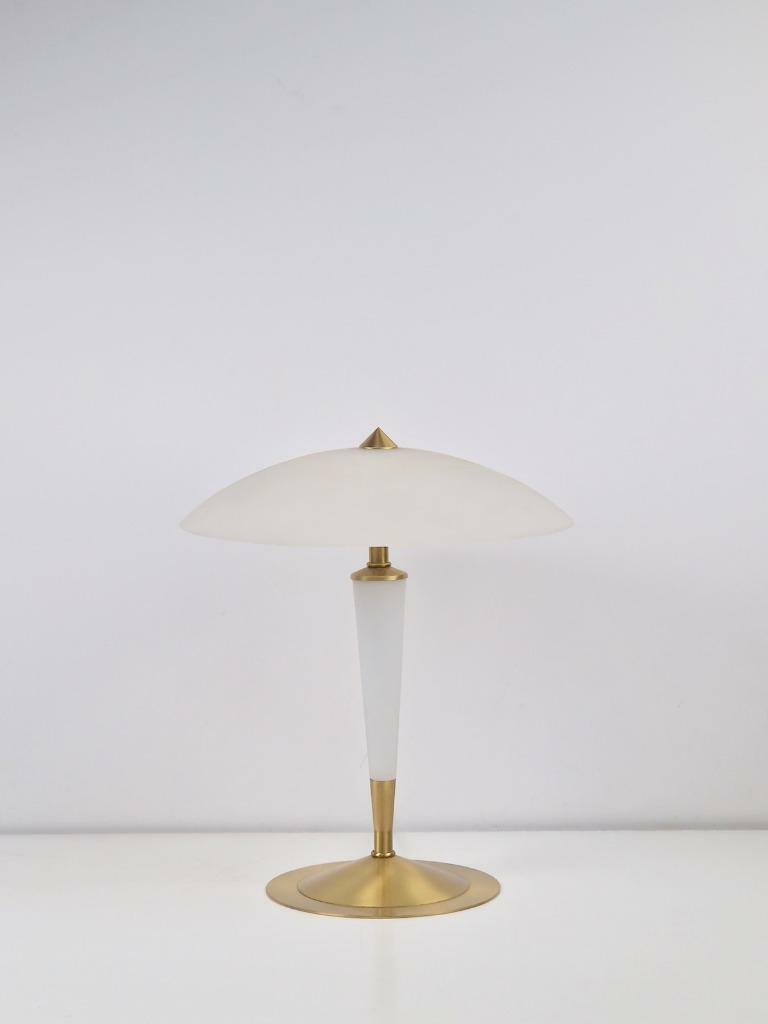 Vintage Tischlampe Milchglas Messing Weiß 4