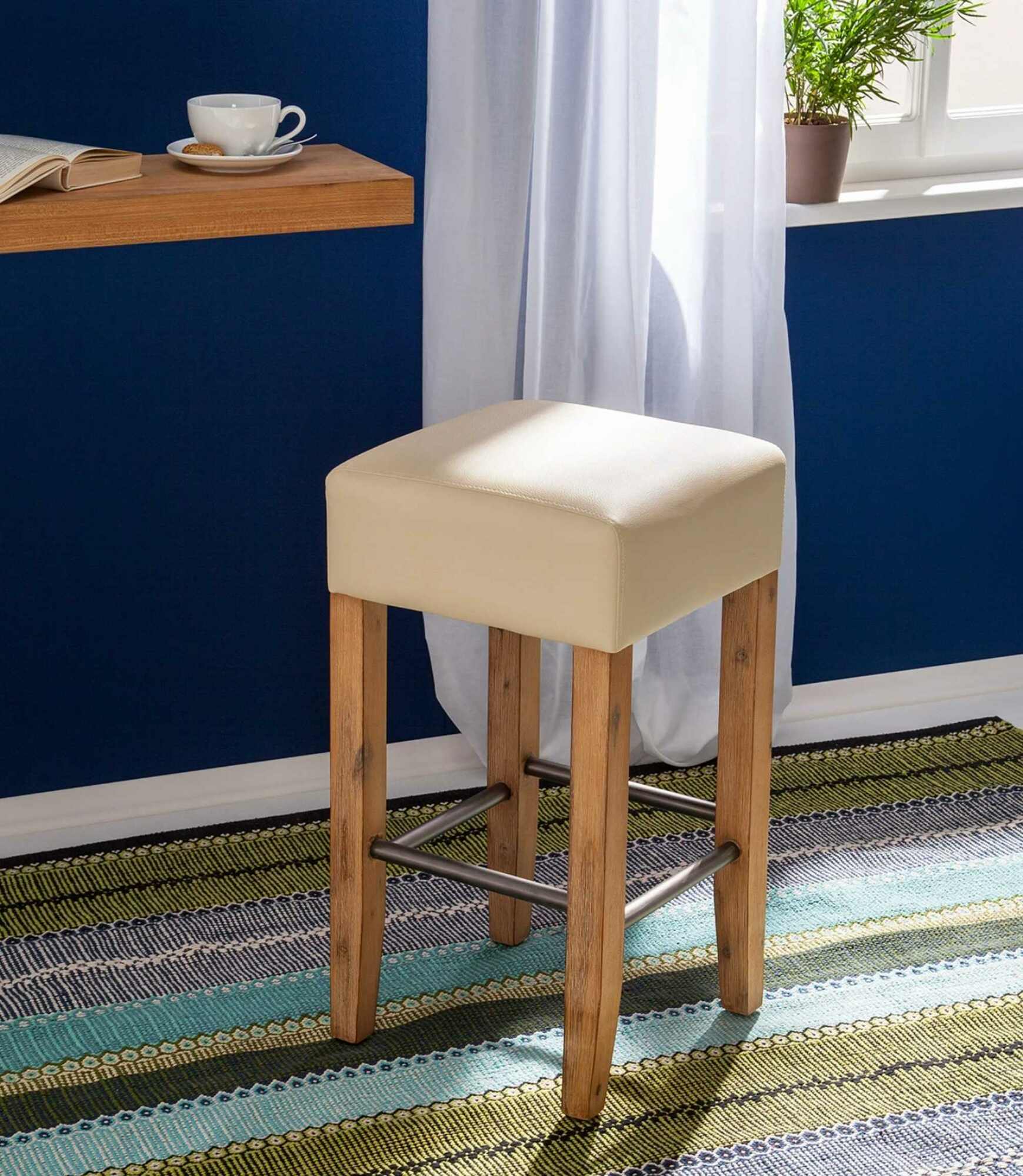 Barhocker Cremeweiß Akazie massiv 5