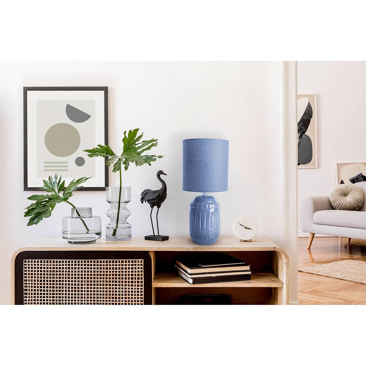 Erida Table Lamp Mixed Fabric Ceramic Blue Single-flame 1