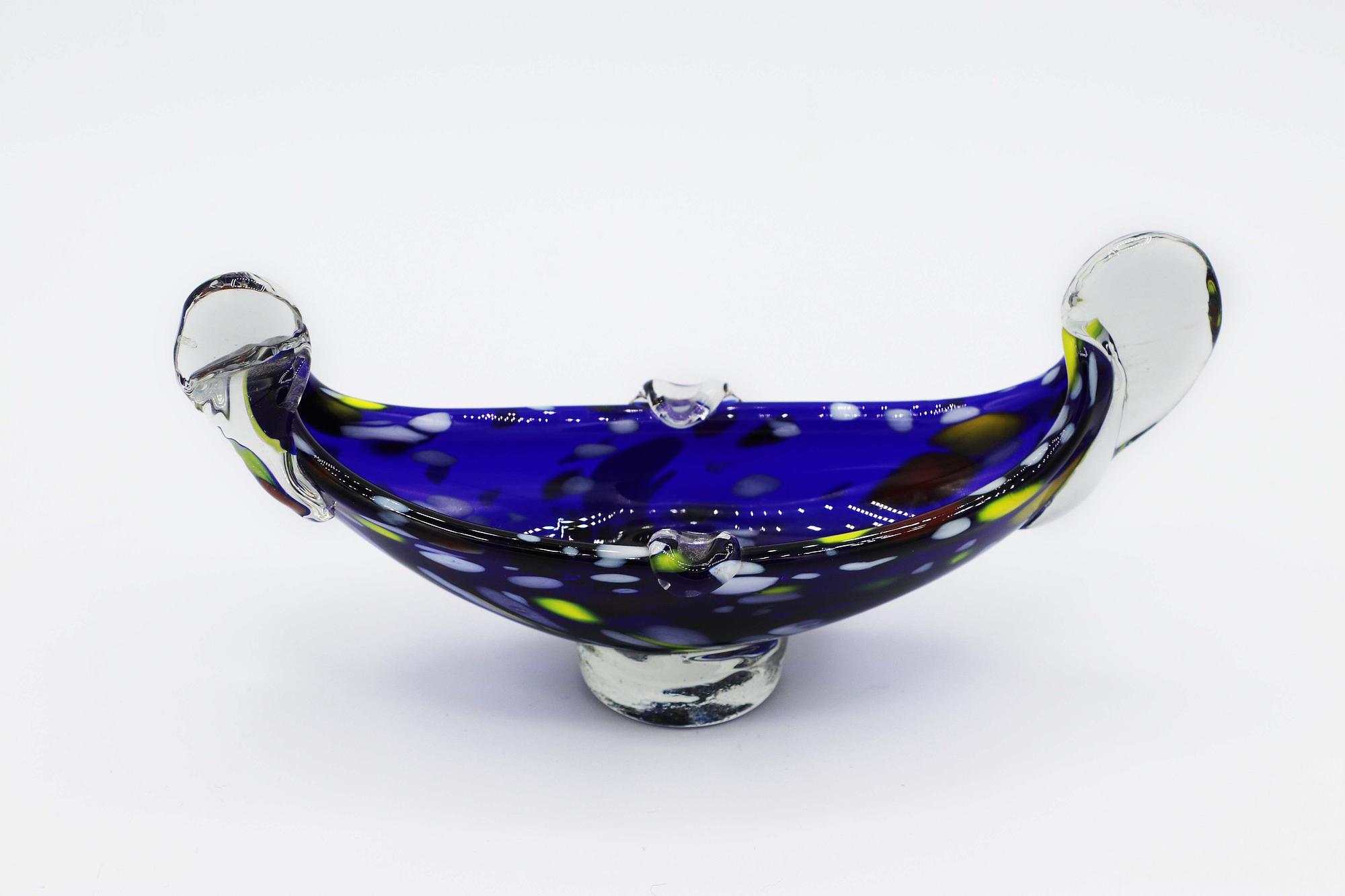Vintage Gondola Bowl Glass Blue 1970s 1