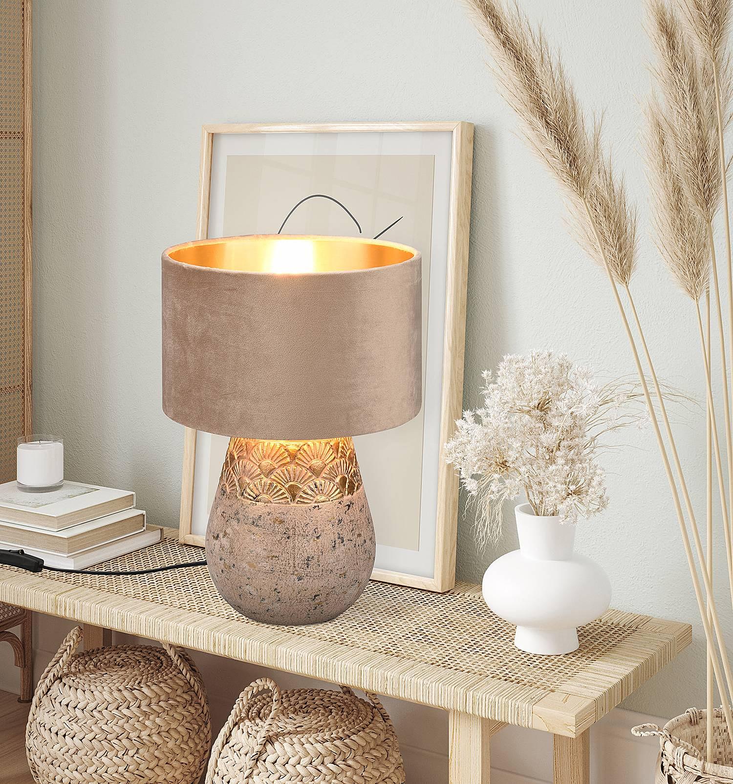 Table lamp Kiran 1-light velvet ceramic grey 2