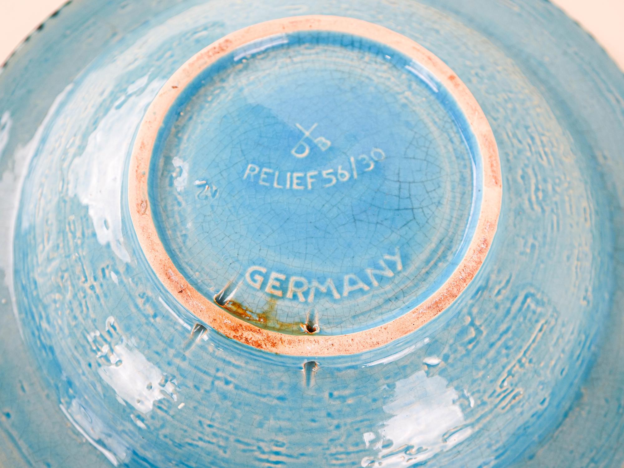 Decorative plate ceramic turquoise orange 1960s 5