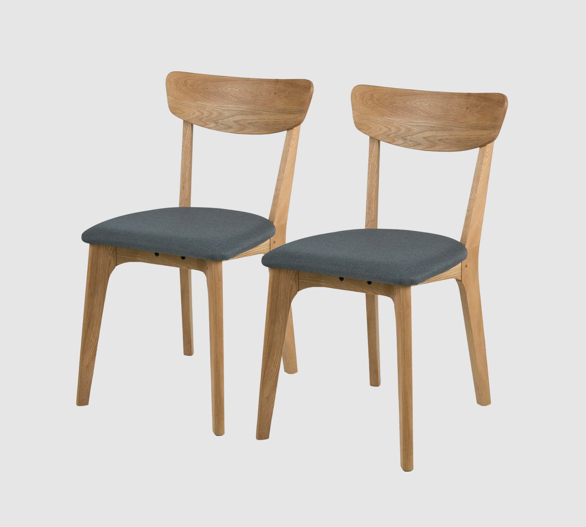 2x Esszimmerstuhl Eiche Massiv, Webstoff Grau 0