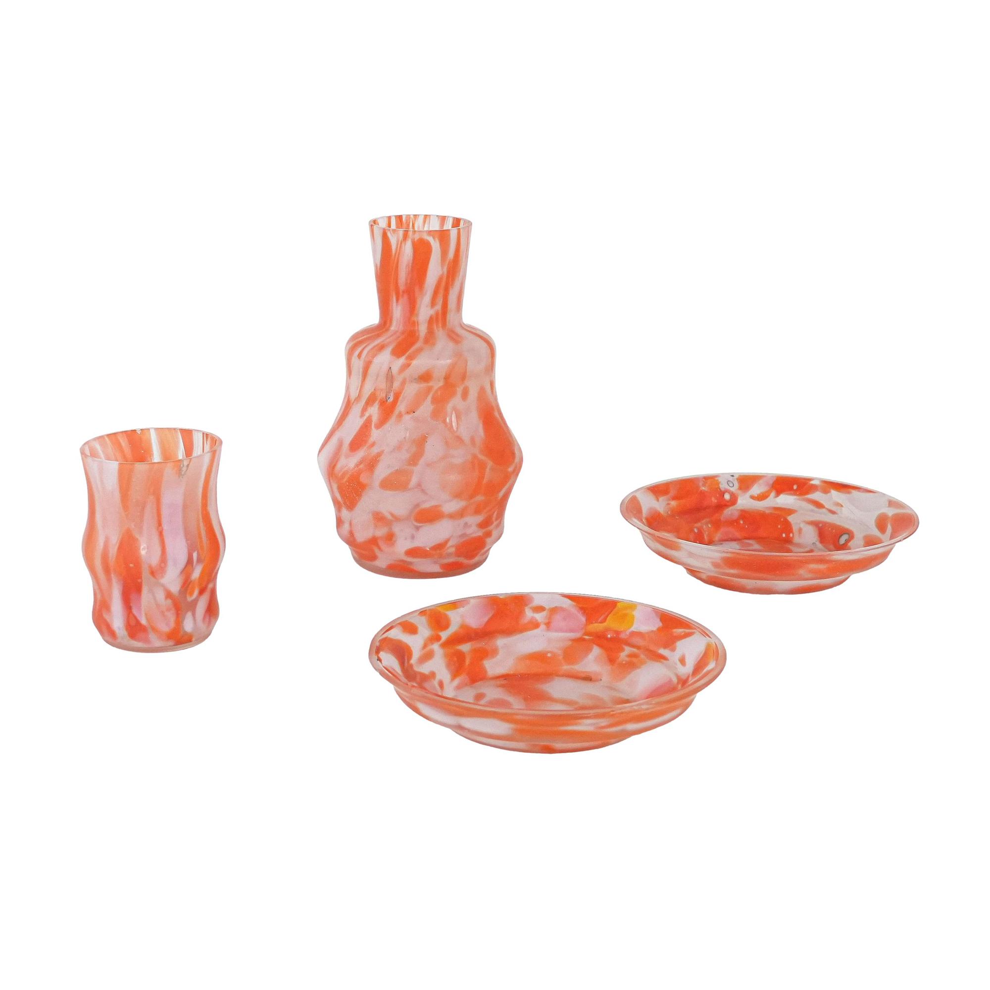 Glass object set Orange 1970s 0