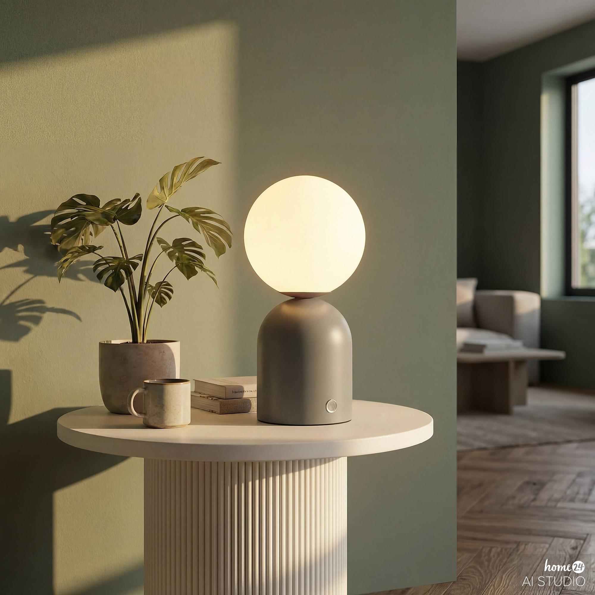 Ora Akku-Tischleuchte Opalglas Eisen Weiß Salbei 4