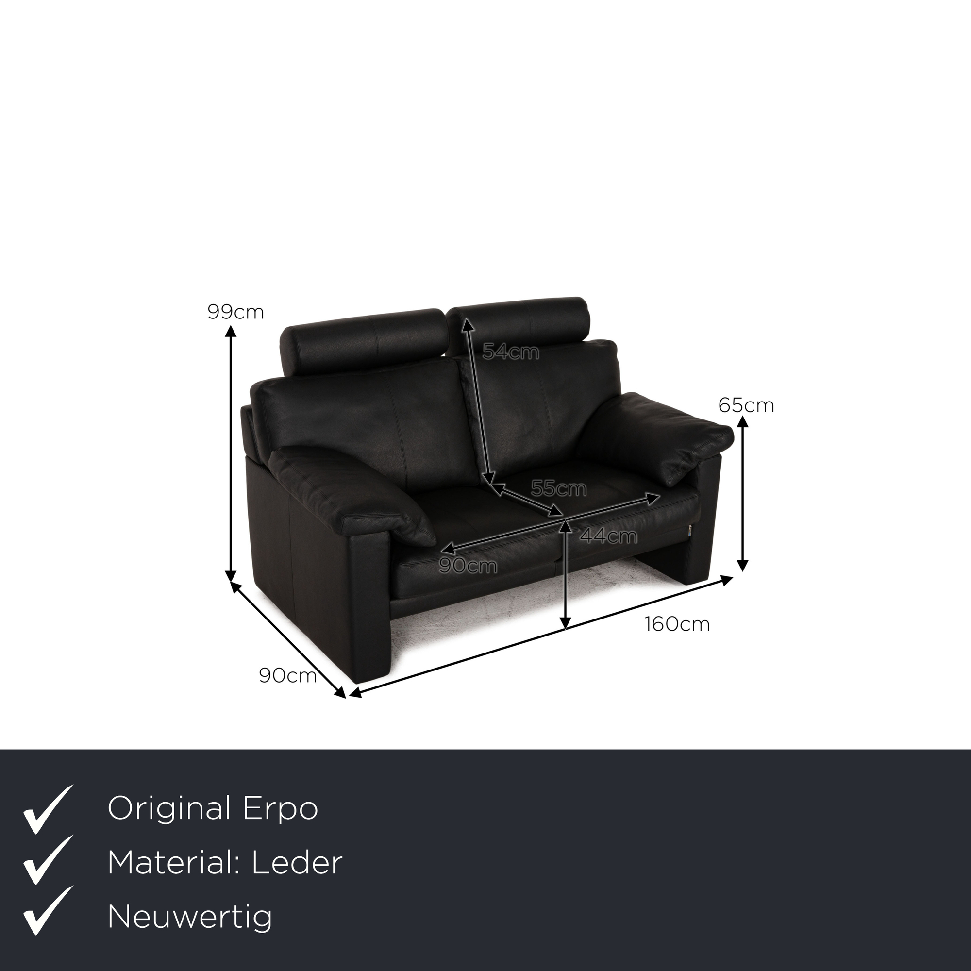 CL 300 Sofa 2-Sitzer Leder Schwarz 1