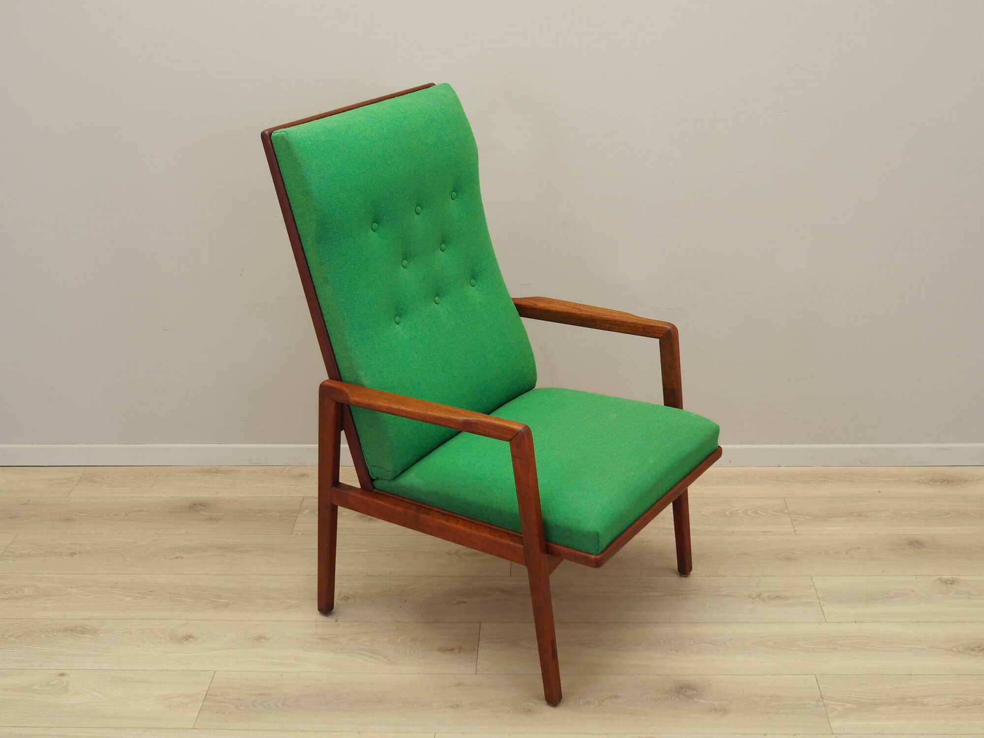 Poltrona Teak Tessuto Verde Anni '70 7